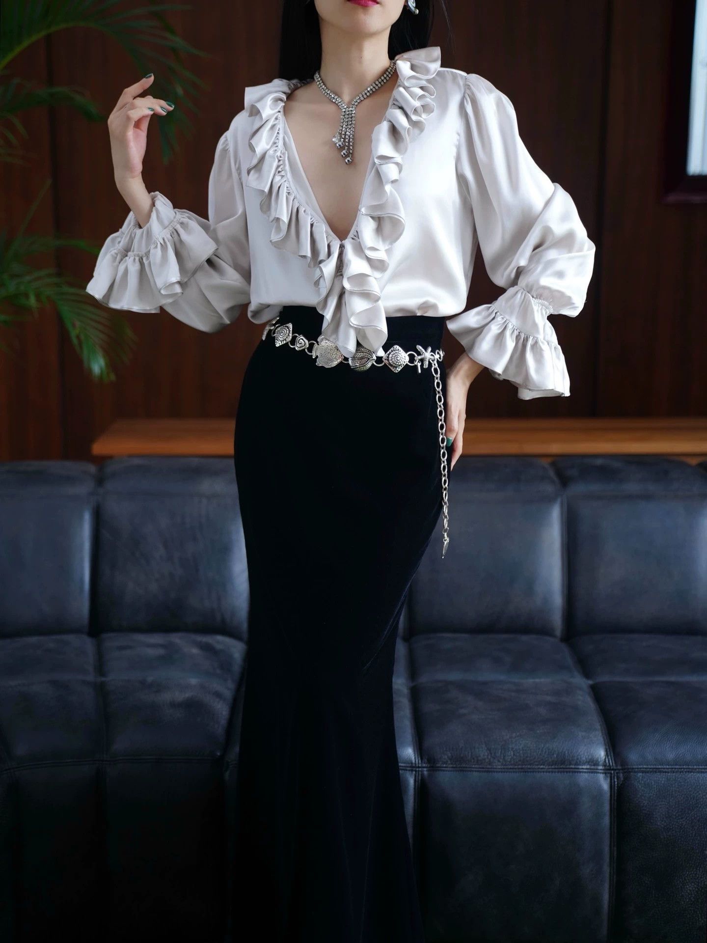 The Vampire's Wife Vampire Moonlight Gray Oversized Mulberry Silk Shirt Size M / US 6-8 / IT 42-44 - 7 Thumbnail