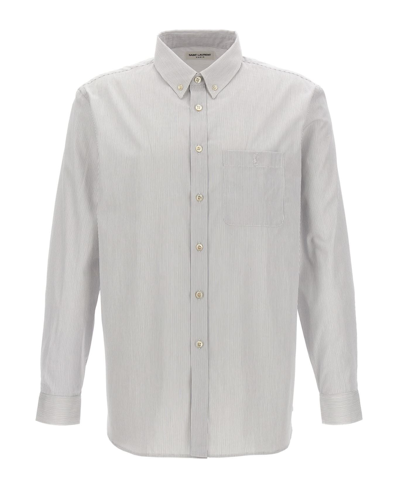 Saint Laurent Paris o1bcso1str0625 Cassandre Shirt Striped in White/Light Blue Size US XXL / EU 58 / 5 - 1 Thumbnail