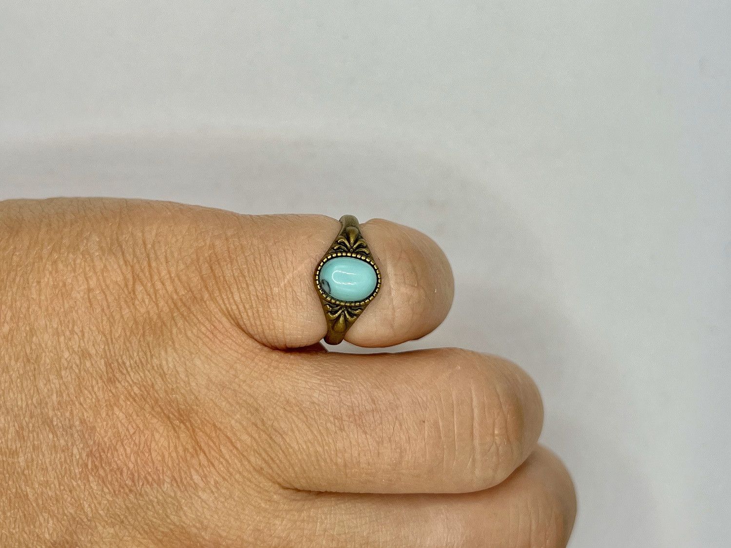 Handmade Blue Turquoise bronze ring - size 6 Size ONE SIZE - 4 Thumbnail