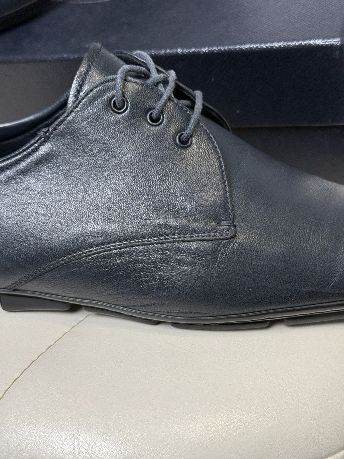 Prada PRADA Navy Leather Lace Up Men’s Shoes With Logo (2ED 034) Size US 11 / EU 44 - 11 Thumbnail