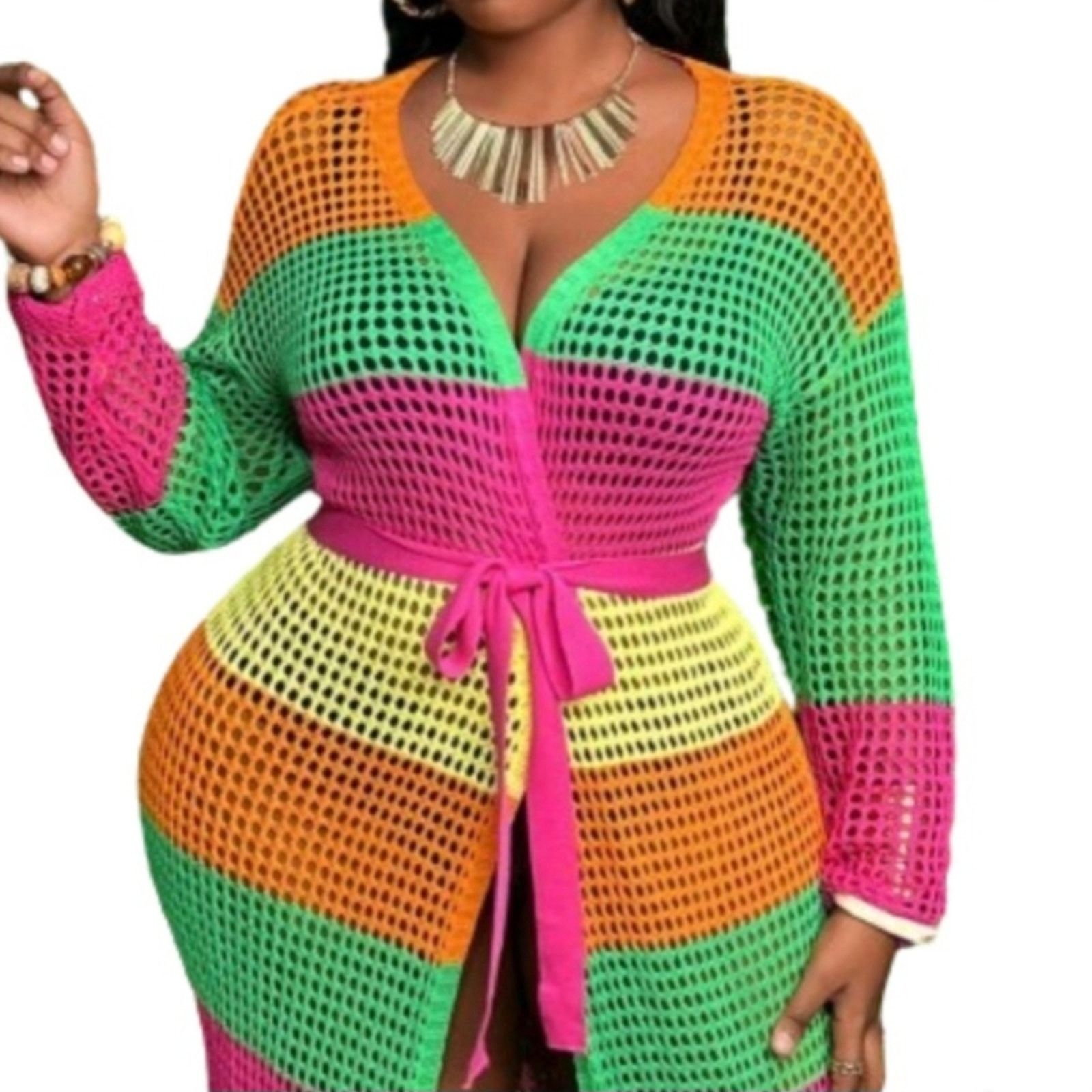 Shein VIBRANT ☆ CROCHET STYLE ☆ SQUARE KNIT DUSTER ☆ 6x ☆ NWT Size 4XL / US 24-26 - 3 Thumbnail