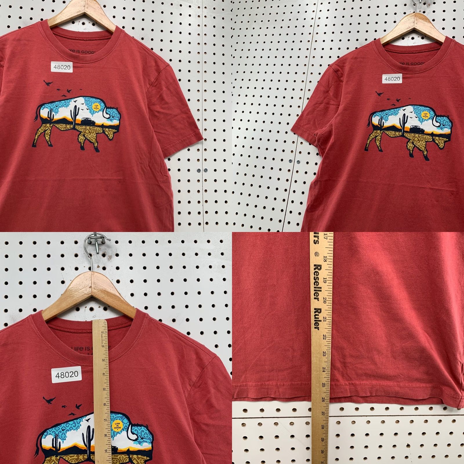 Life is Good Life is Good Buffalo Shirt Mens M Burgundy Outdoor Nature Tee Shirt Size US M / EU 48-50 / 2 - 8 Thumbnail
