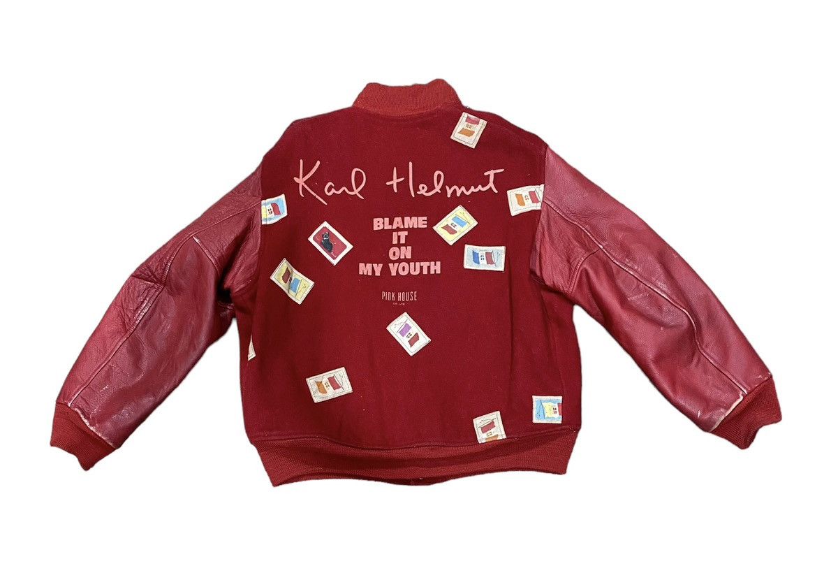 image of VTG Karl Helmut Varsity Leather Wool Button in Red, Men's (Size Medium)