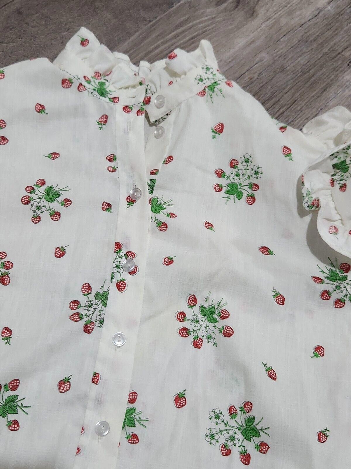 Handmade Vintage Smocked Shirt Strawberry Print 70s Large Cottage Size L / US 10 / IT 46 - 3 Thumbnail