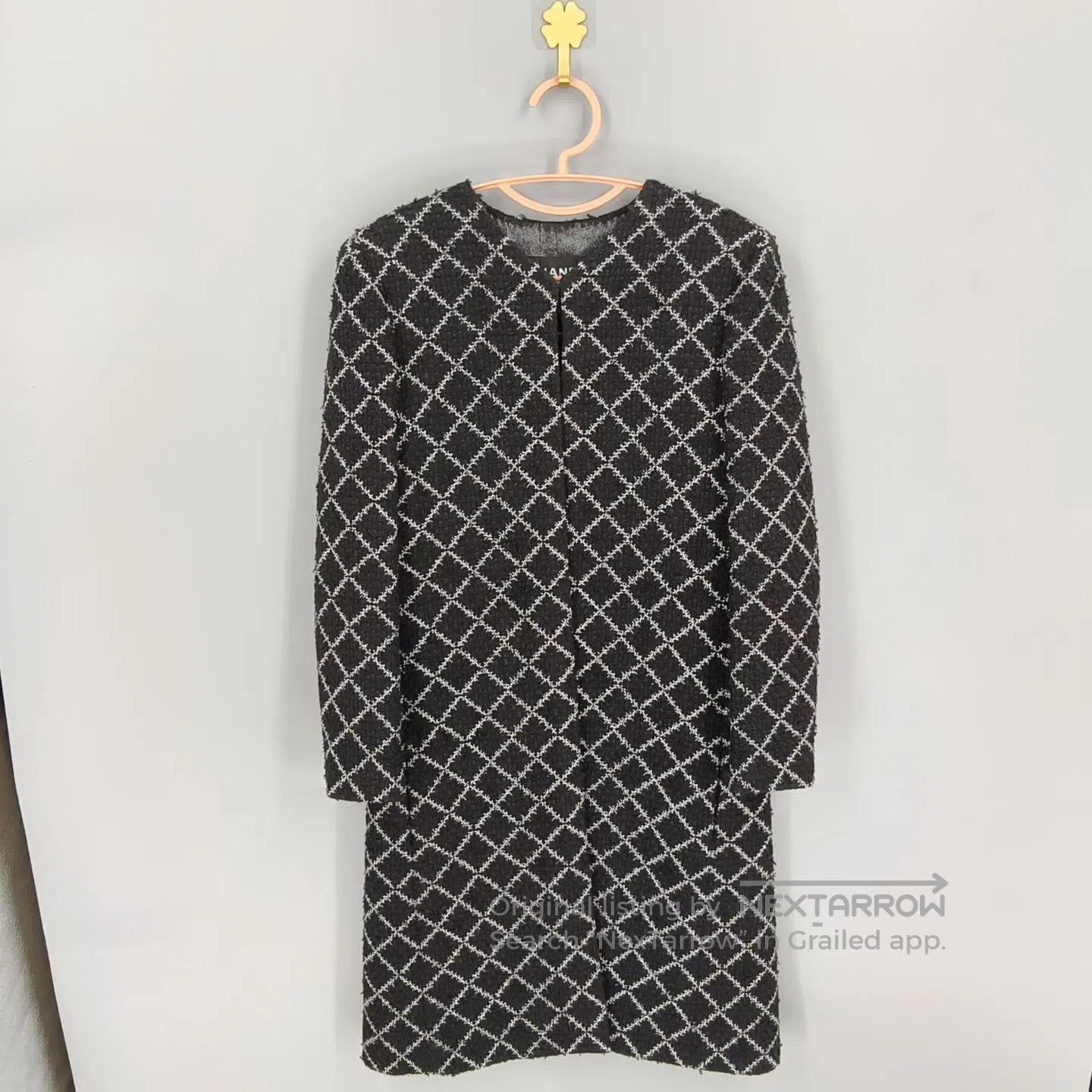 Chanel Chanel Black and White Diamond Check Tweed Long Coat| Size XS / US 0-2 / IT 36-38 - 1 Thumbnail