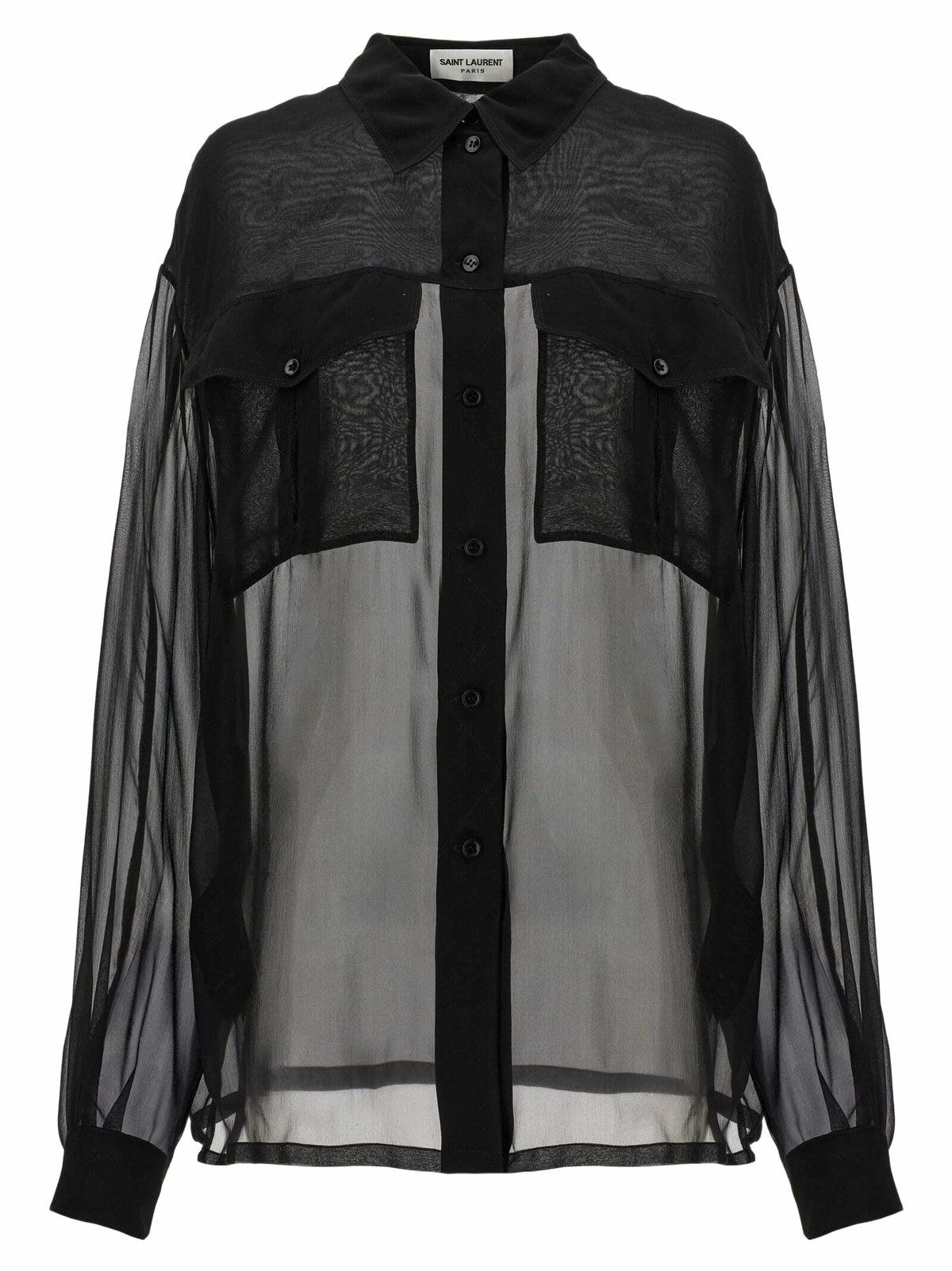 Saint Laurent Paris o1y0126 Silk Shirt in Black Size L / US 10 / IT 46 - 1 Thumbnail