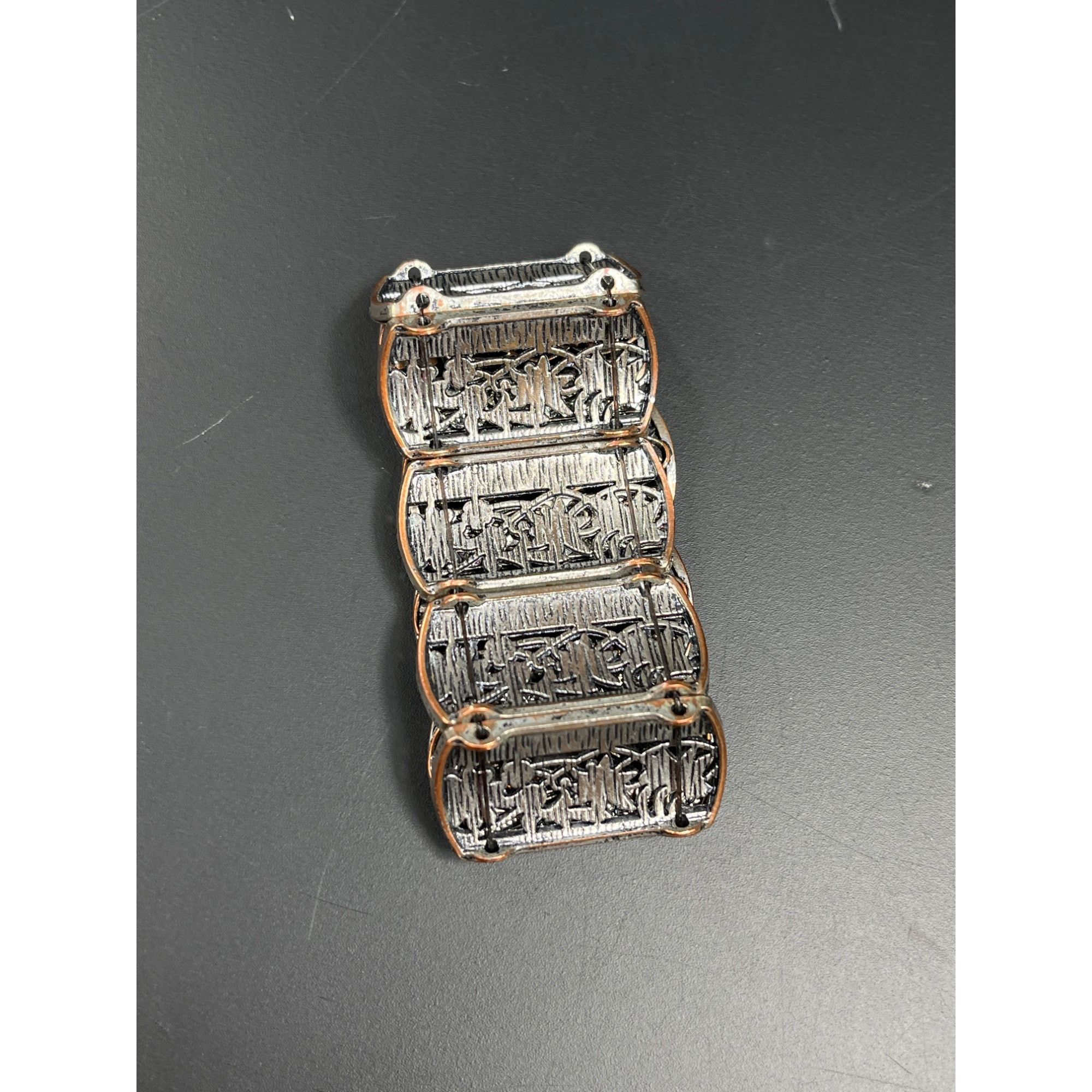Vintage Vintage SKU 005 Silver Tone Floral Panel Bracelet With Rhine Size ONE SIZE - 4 Thumbnail