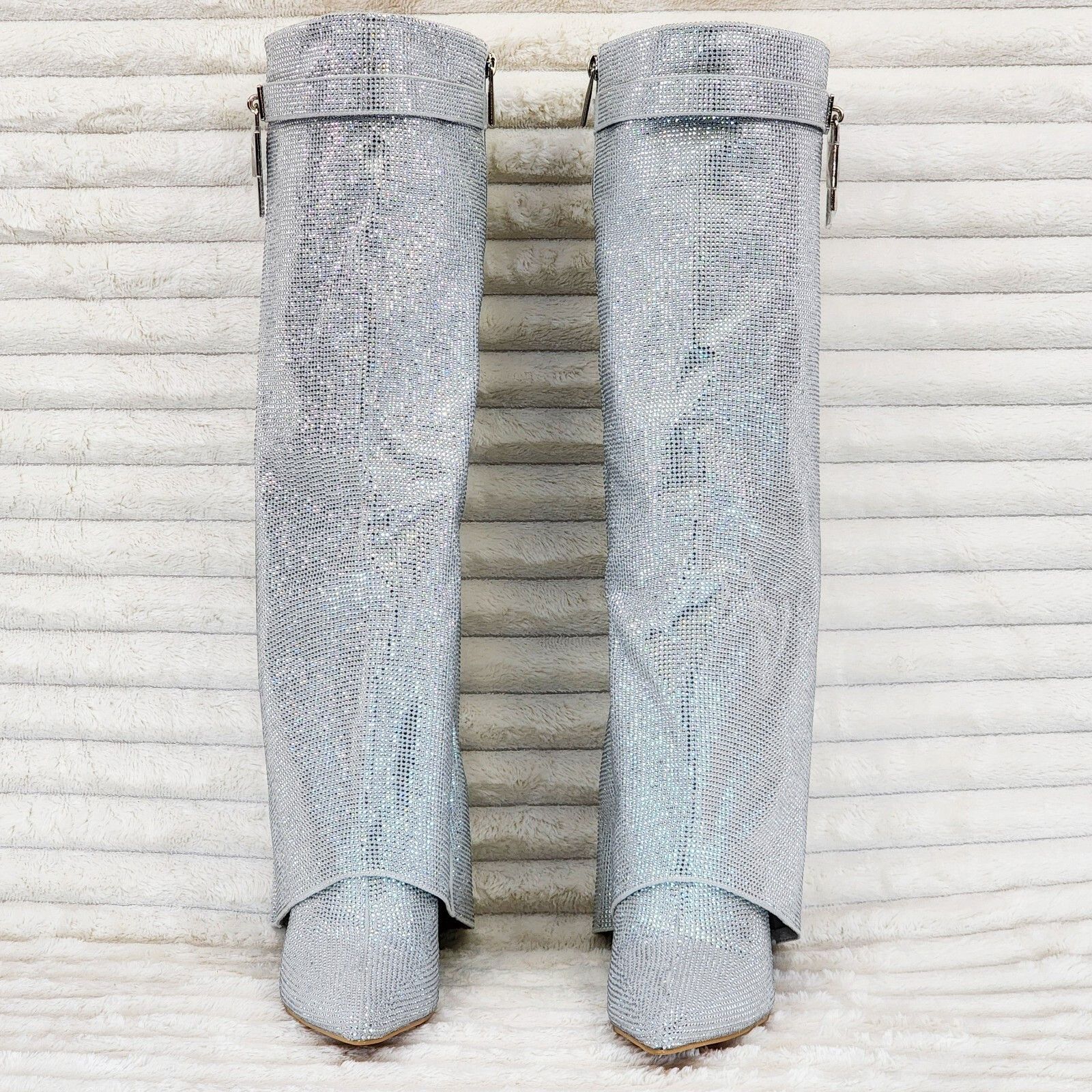 Other Super Sparkle Rhinestone Sharky Skirted Fold Over Wedge Heel Size US 6 / IT 36 - 7 Thumbnail