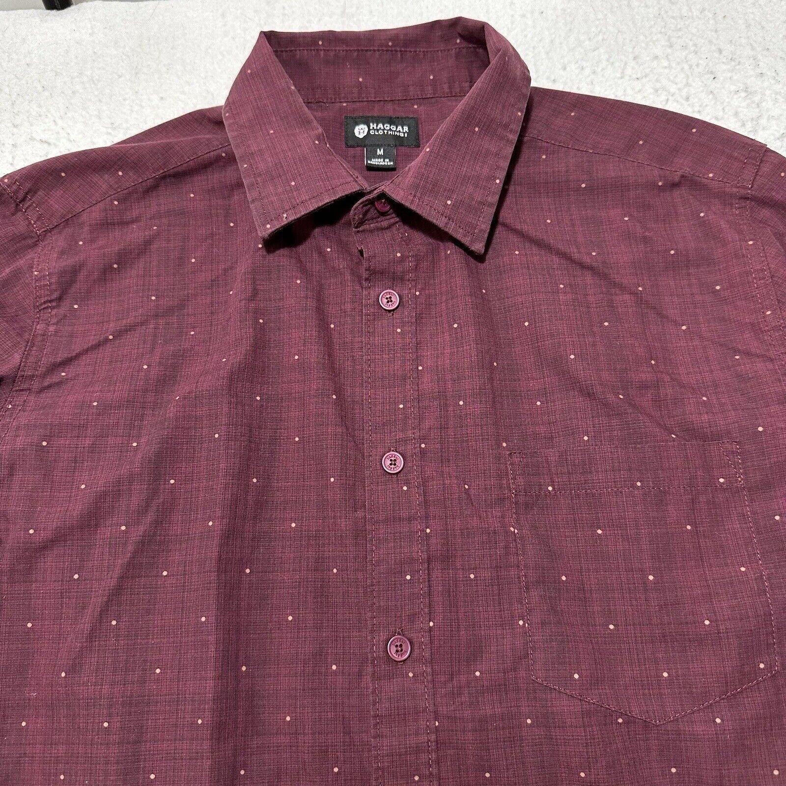 Haggar Haggar Medium Button Down Dress Shirt Burgundy Polka Dot Size US M / EU 48-50 / 2 - 2 Thumbnail