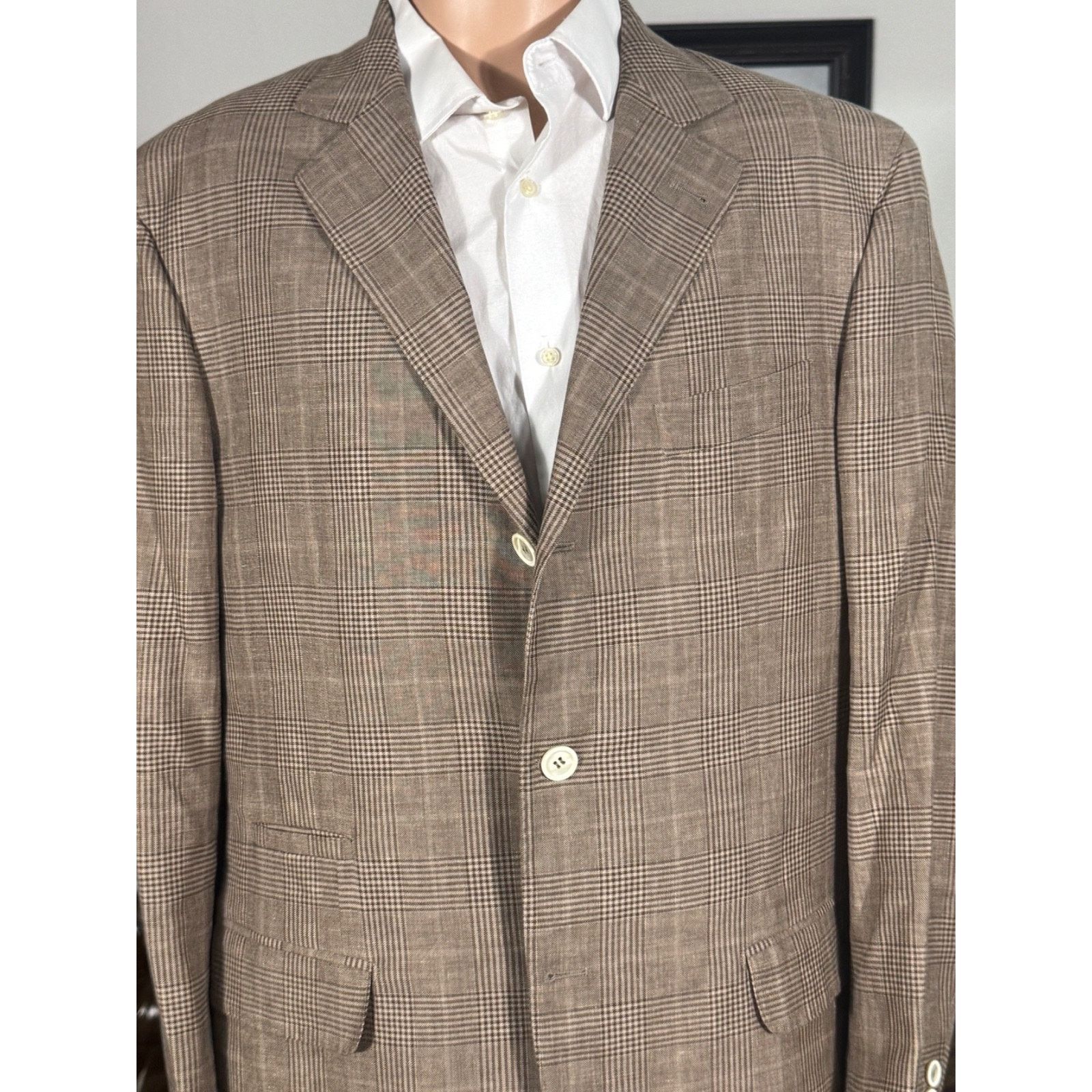Brunello Cucinelli Brunello Cucinelli Brown Houndstooth Prince Wales Blazer 44R Size 44R - 1 Thumbnail