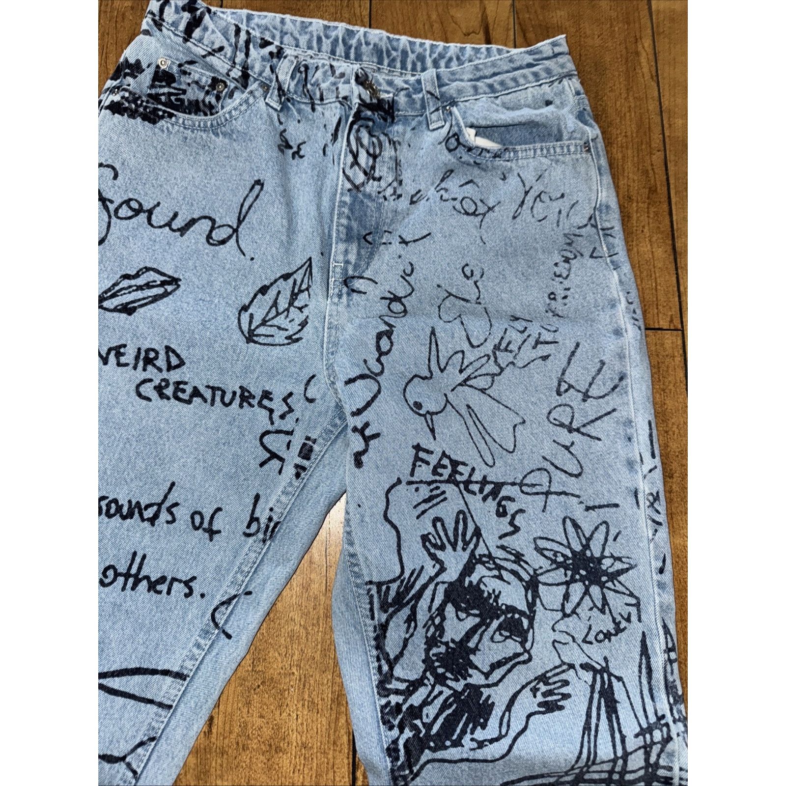 Topshop × Vintage Topshop Moto Printed Denim Jeans Blue 28x30 Size 28" / US 6 / IT 42 - 5 Thumbnail