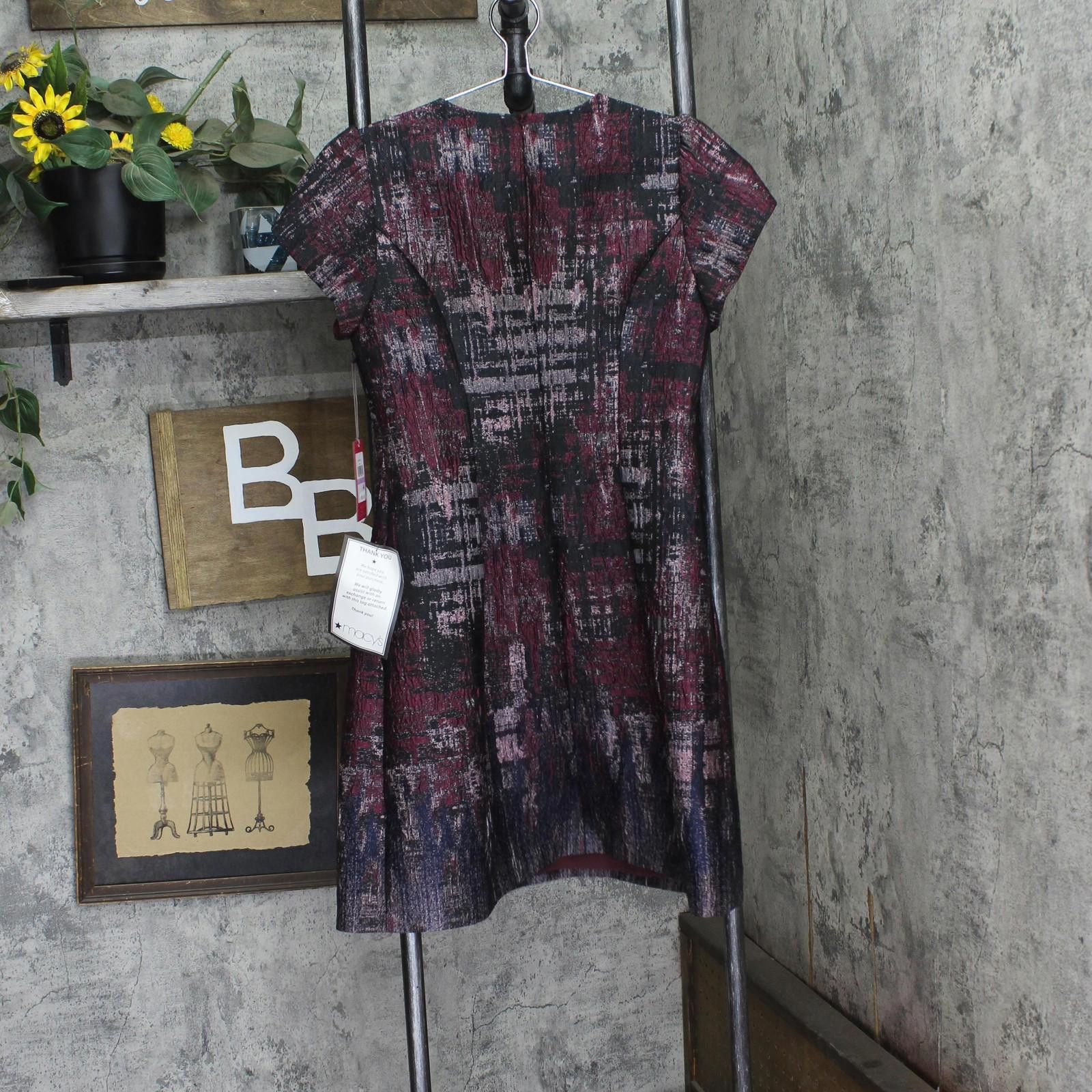 Vince Camuto Nwt Vince Camuto & Flare Puff-sleeve Dress Wine Red Multi 6 Size M / US 6-8 / IT 42-44 - 2 Thumbnail
