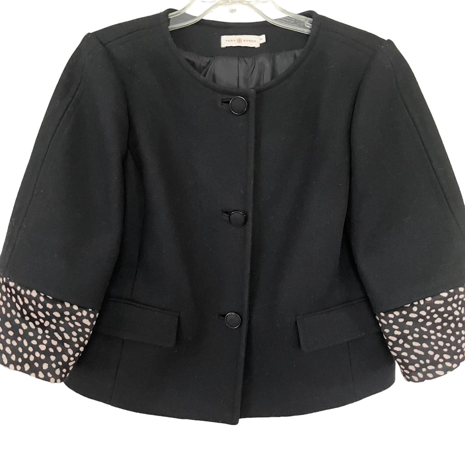 Tory Burch Tory Burch Peggy Calf Half Trimmed Wool Blend Jacket Black Size XL / US 12-14 / IT 48-50 - 2 Thumbnail