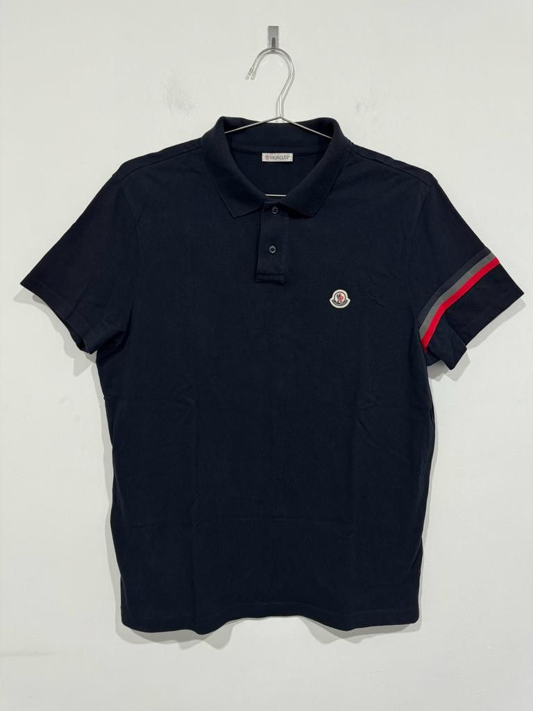 image of Grail Moncler Reflective Stripe Navy Polo Tee, Men's (Size Large)