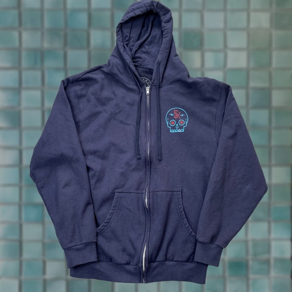 Vintage Shaky Laundry Shaky Knees Hoodie Mens M Blue Graphic Print Full Zip Hooded Pockets Lined Front Zip Size US M / EU 48-50 / 2 - 1 Thumbnail