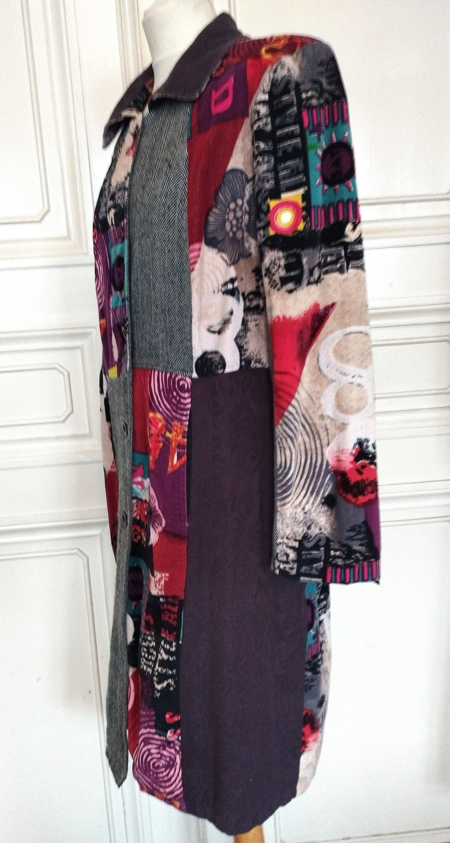 Designer Rene Derhy Manteau Mi Saison Souple Tweed et Velours T 4 XL Size 4XL / US 24-26 - 9 Thumbnail