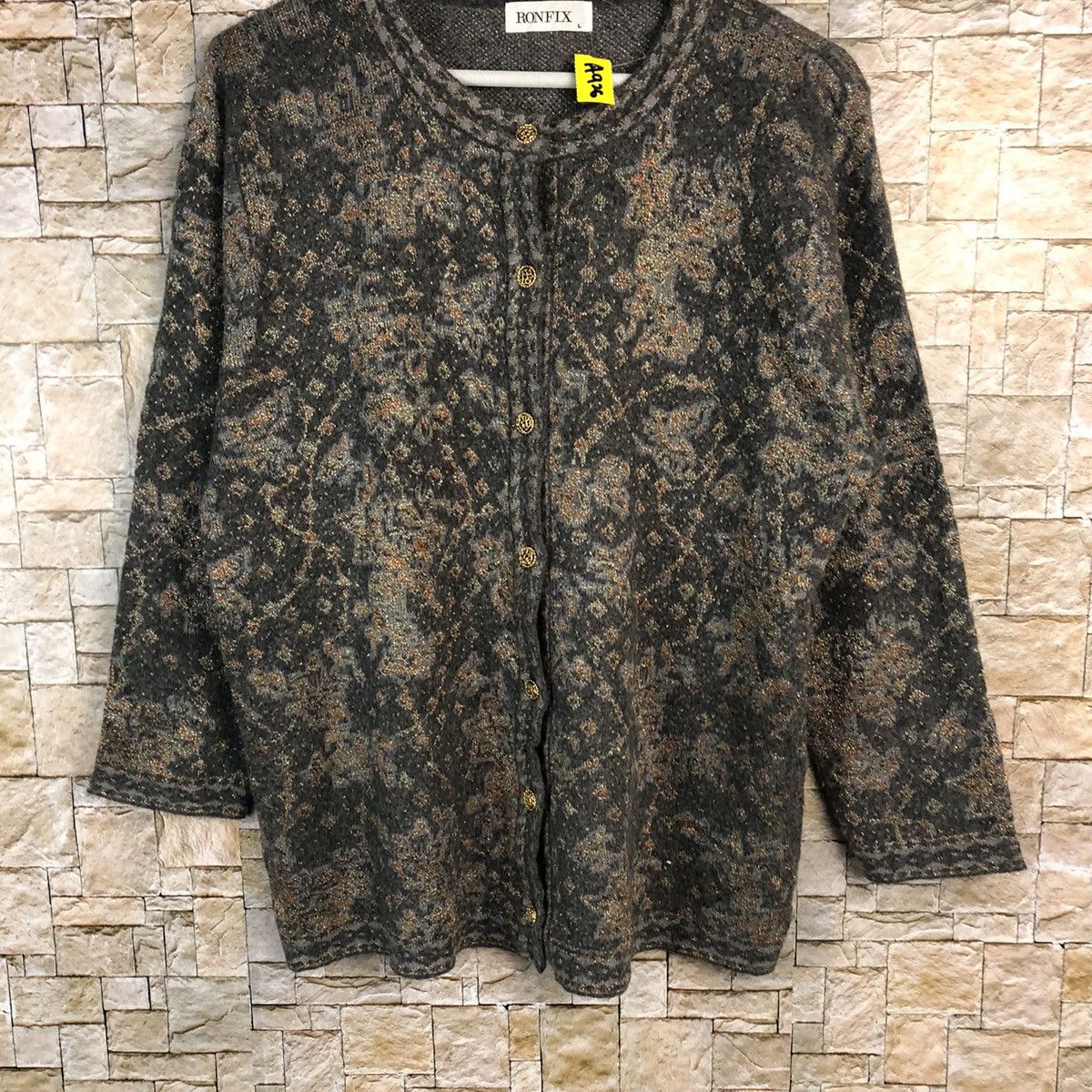 Homespun Knitwear × Japanese Brand Ronflix Brown Patterned Cardigan #A926 Size L / US 10 / IT 46 - 3 Thumbnail