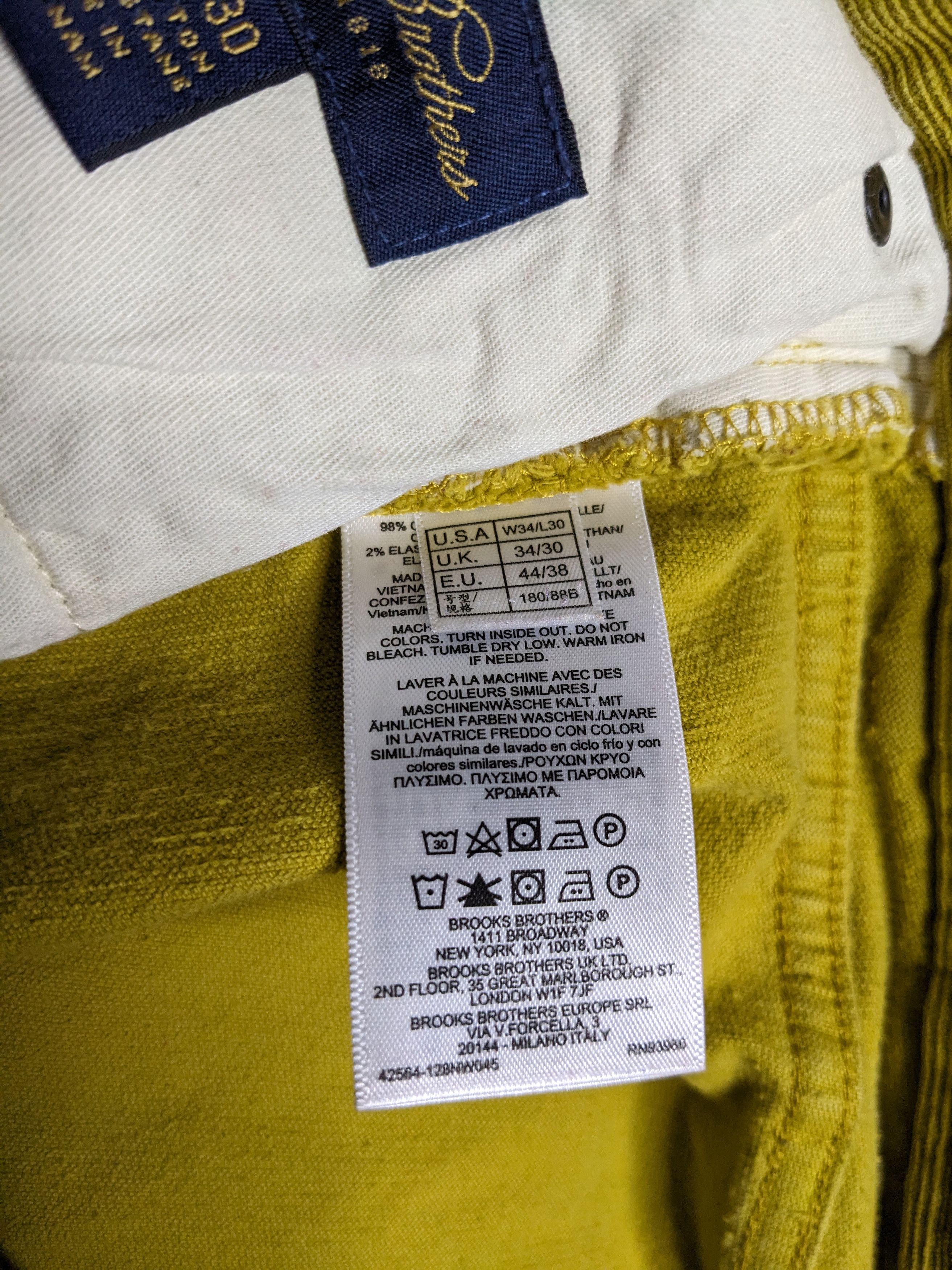 Brooks Brothers Brooks Brothers Mens Corduroy Pants 34x29 Mustard Straight Size US 34 / EU 50 - 12 Thumbnail