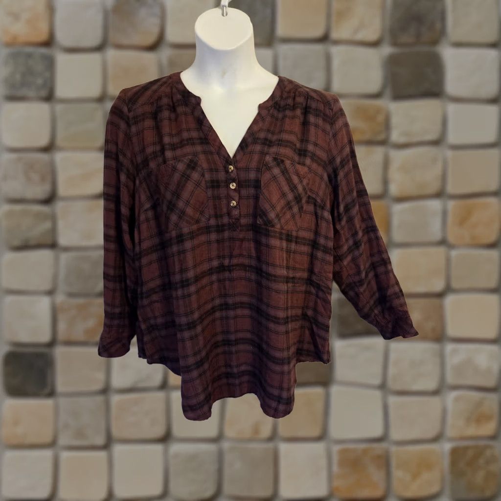 Torrid Torrid Harper Burgundy Plaid Long Sleeve Tunic Shirt 1X Women Size XL / US 12-14 / IT 48-50 - 1 Thumbnail