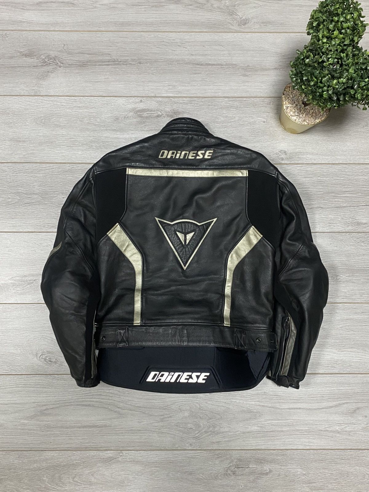 Dainese protection insulated big logo leather moto jacket