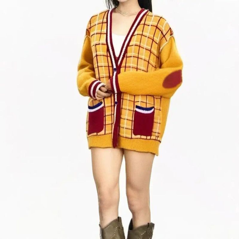 Miu Miu Miu Miu Orange Wool Plaid Long Cardigan 0089 Size ONE SIZE - 1 Thumbnail