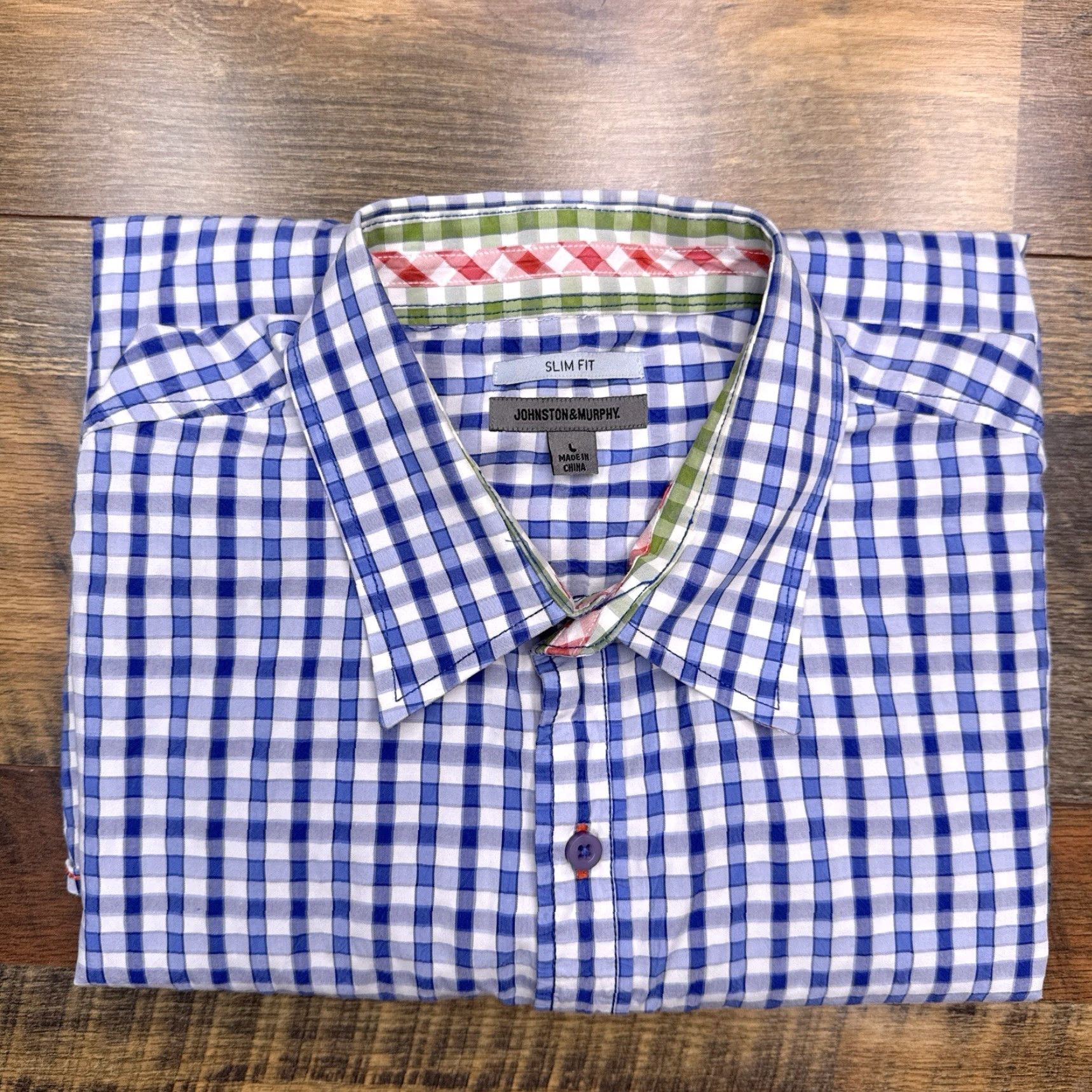 Johnston & Murphy Johnston & Murphy Slim Fit Shirt Mens Large Blue Check Button-Up Shirt Size US L / EU 52-54 / 3 - 2 Thumbnail