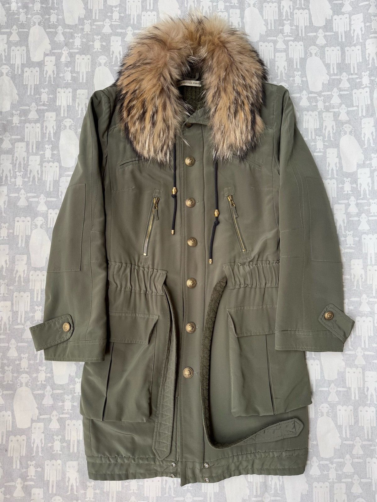 Balenciaga Balenciaga 2007 Military Fur Collar Belted Silk Parka Size US XS / EU 42 / 0 - 1 Thumbnail