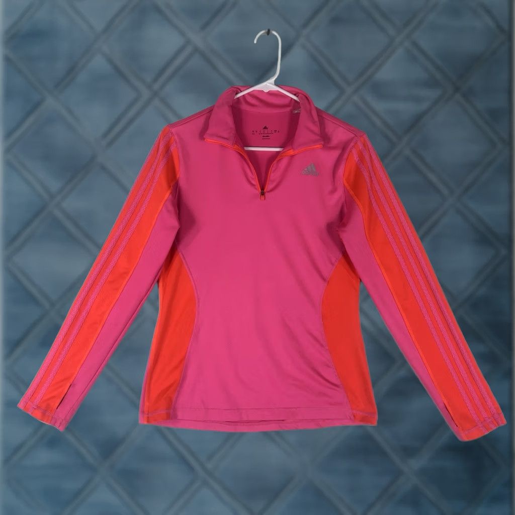 Adidas Adidas Climalite 1/4 Zip Running Shirt Womens Small Pullover Top Pink Thumbholes Size S / US 4 / IT 40 - 1 Thumbnail