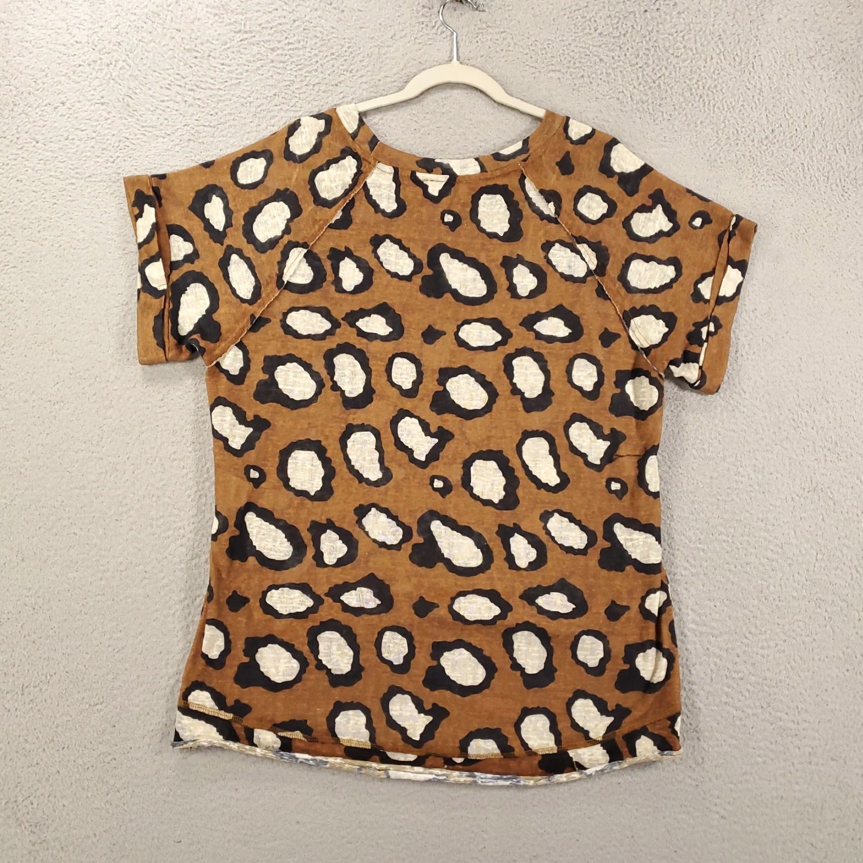 B Sides UMGEE Blouse Women Small Brown White Leopard Print Slit Sides Size S / US 4 / IT 40 - 7 Thumbnail