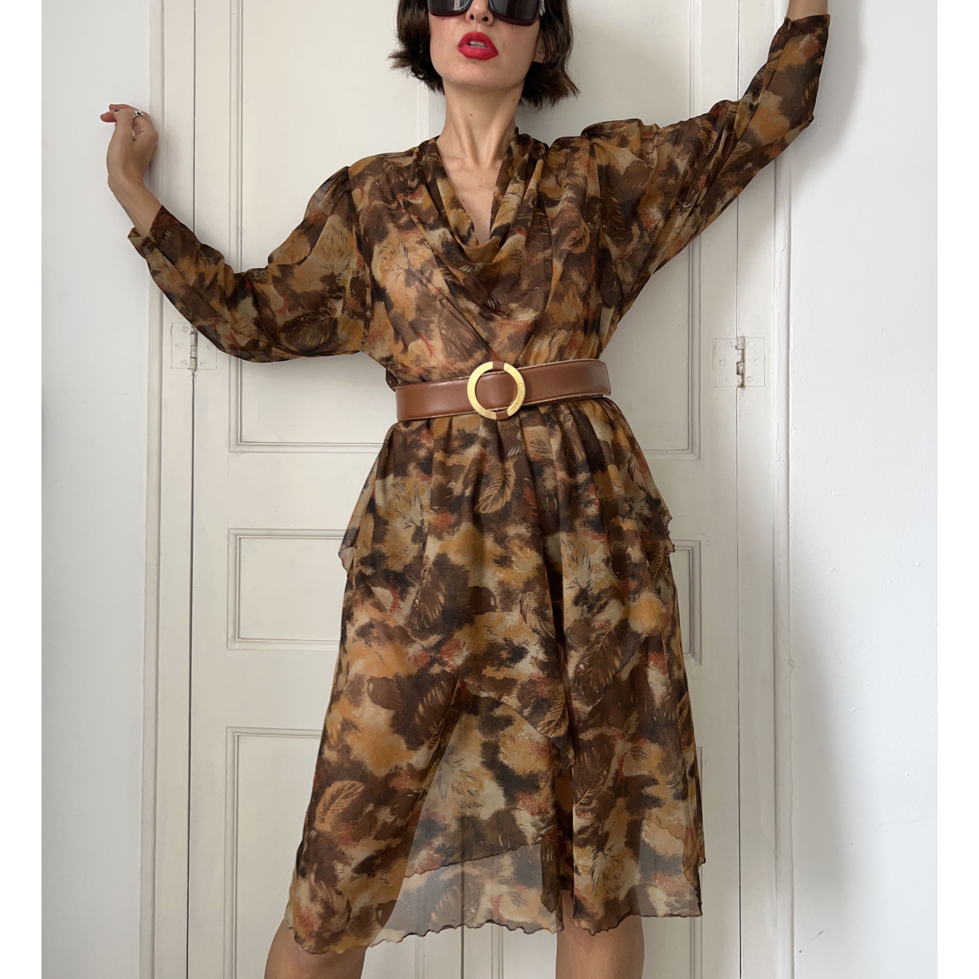 Vintage Vintage 80s Sheer Cowl Neck Dress Size L / US 10 / IT 46 - 5 Thumbnail