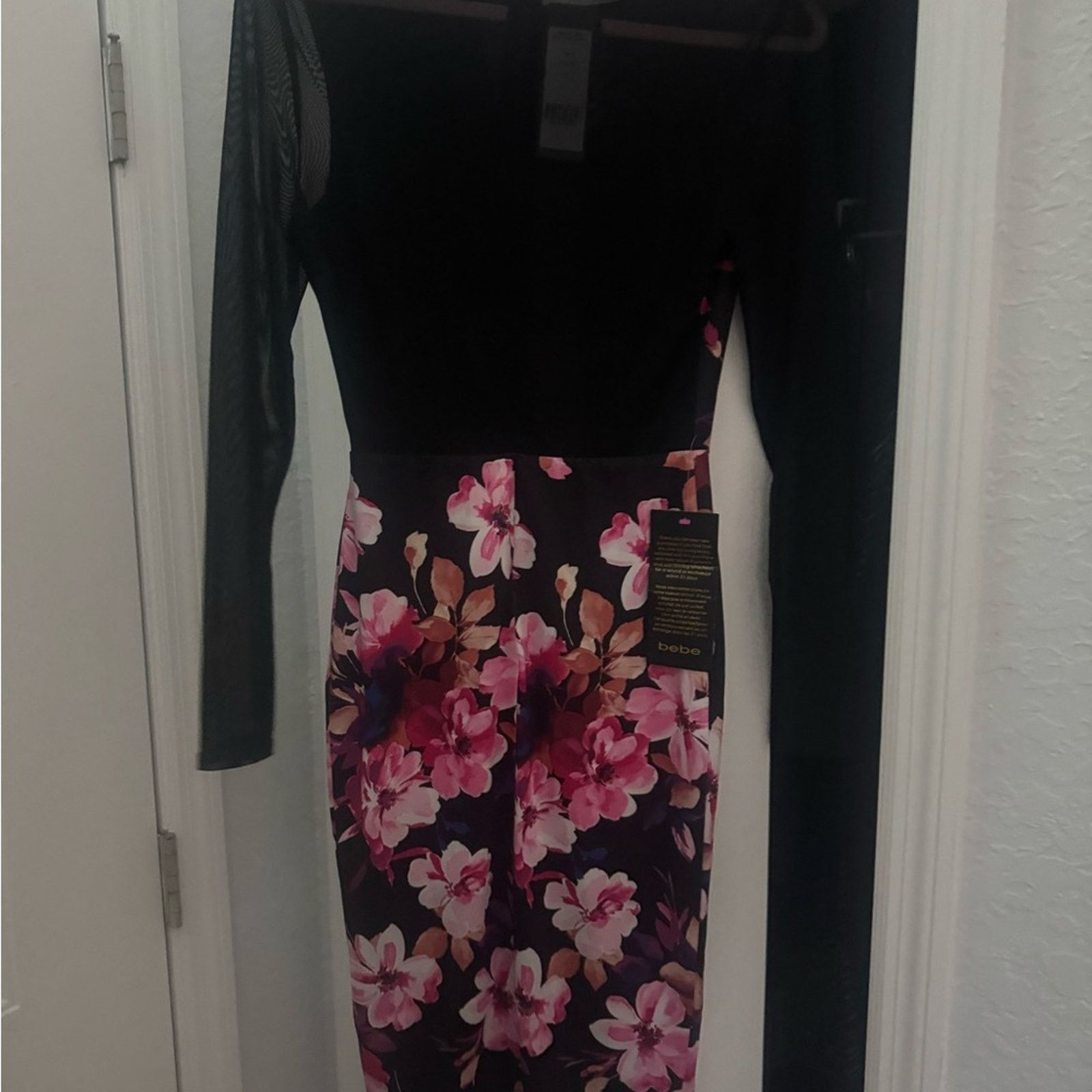 Bebe 039- NWT Bebe $139 PRINTED MESH INSET MIDI DRESS Size S Size S / US 4 / IT 40 - 7 Thumbnail