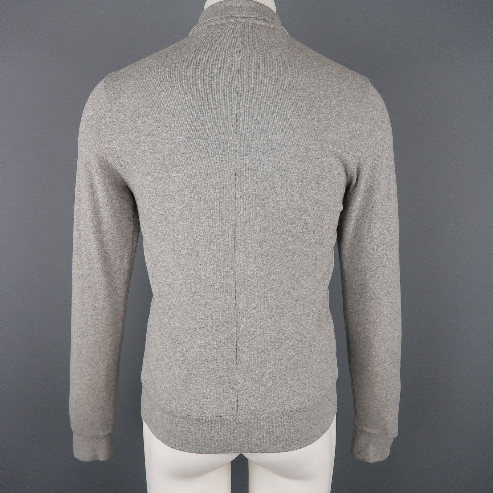 S Heather Gray Speckled Jersey Button Up Collared Jacket