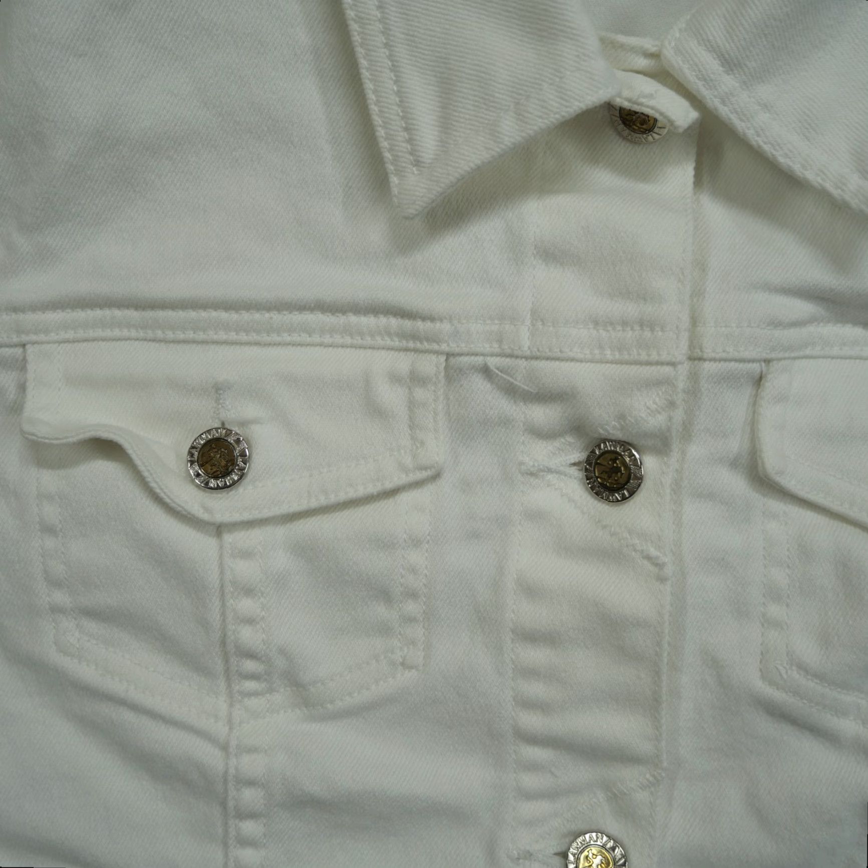 Denime VINTAGE Lawman Denim Jacket Womens M White Stretch 90s Long Sleeve Trucker Casual Basic Jacket Size 32" / US 10 / IT 46 - 2 Thumbnail