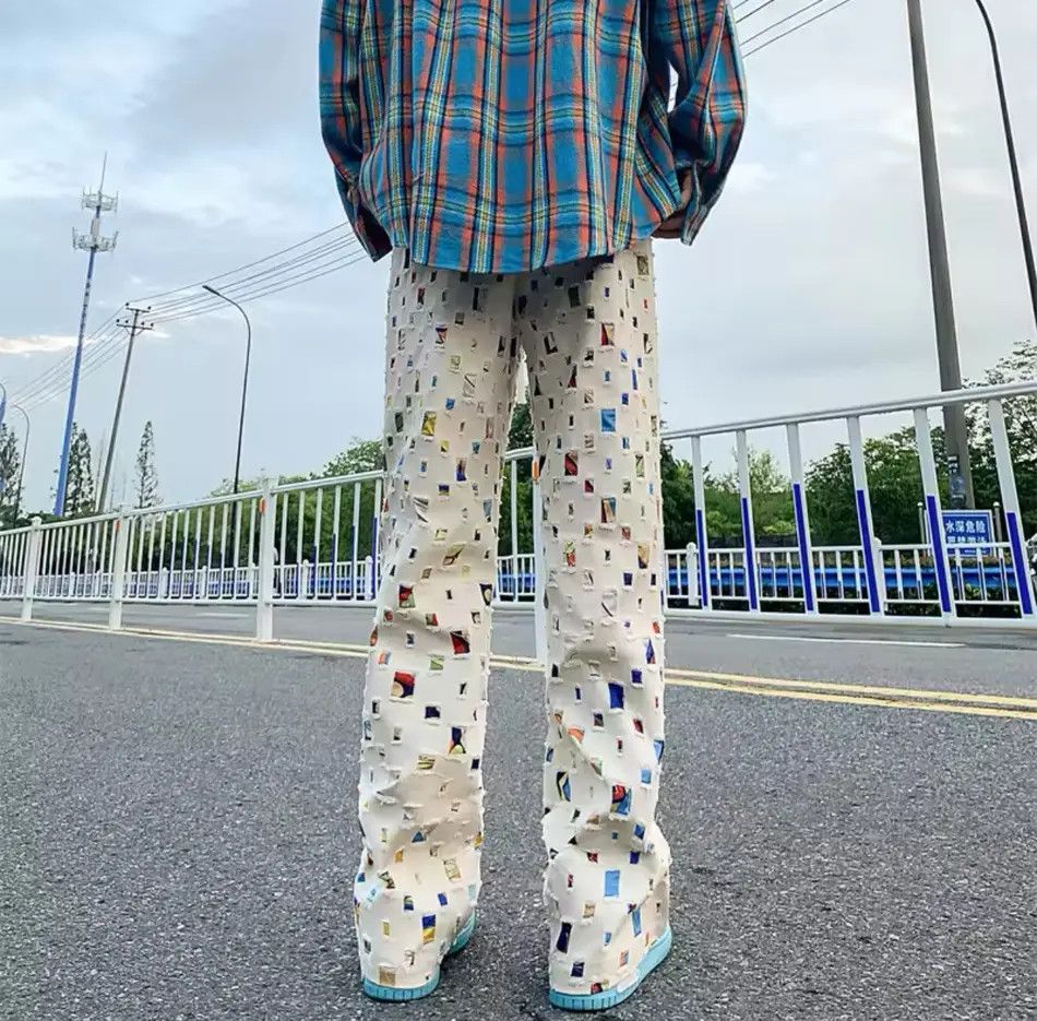 Japanese Brand Streetwear Design Colored Hip Hop Hole Pants Size US 30 / EU 46 - 2 Thumbnail