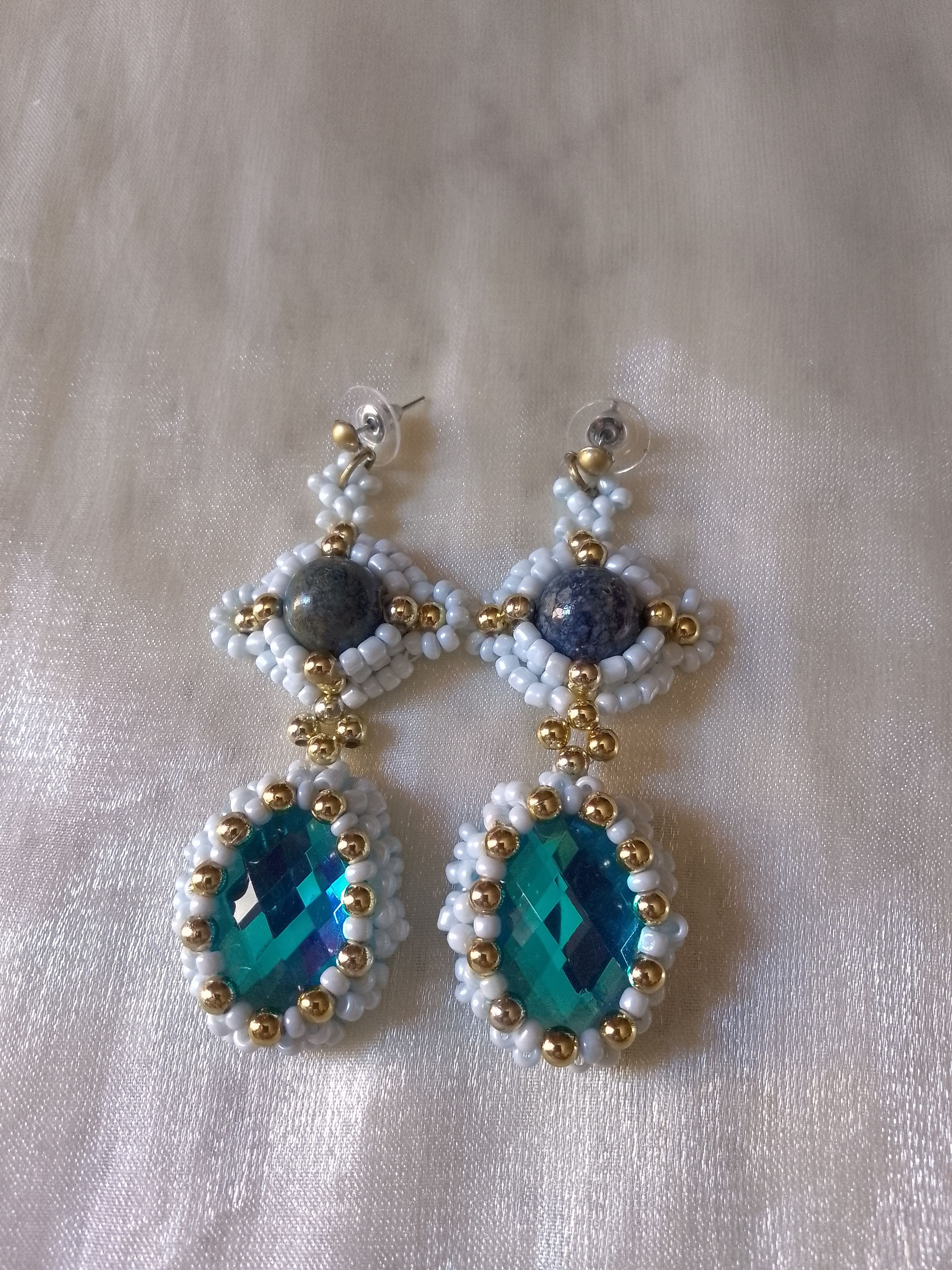 Handmade Earrings Zircon hard Lapis Lazuli gemstones Vintage style Size ONE SIZE - 8 Thumbnail