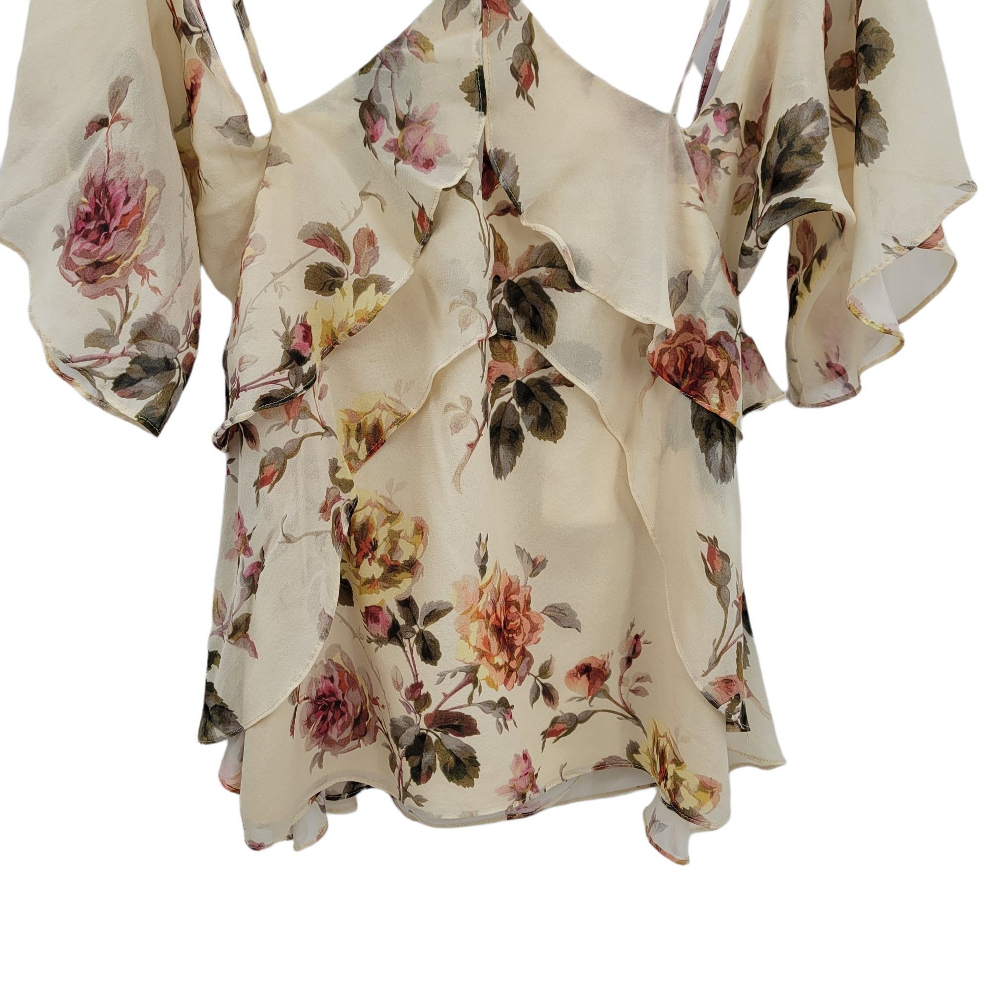 INTERMIX Intermix Silk Top Sz S Cream Feminine Country Floral Strappy Size S / US 4 / IT 40 - 5 Thumbnail
