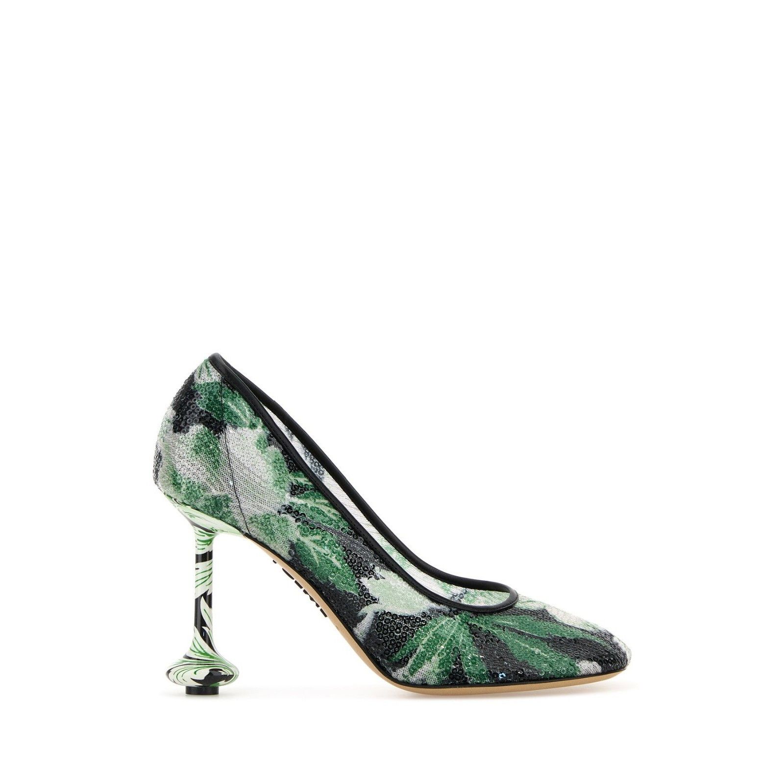 LOEWE Embellished Sequin Leaf Green Mesh 90mm Heel Pumps New