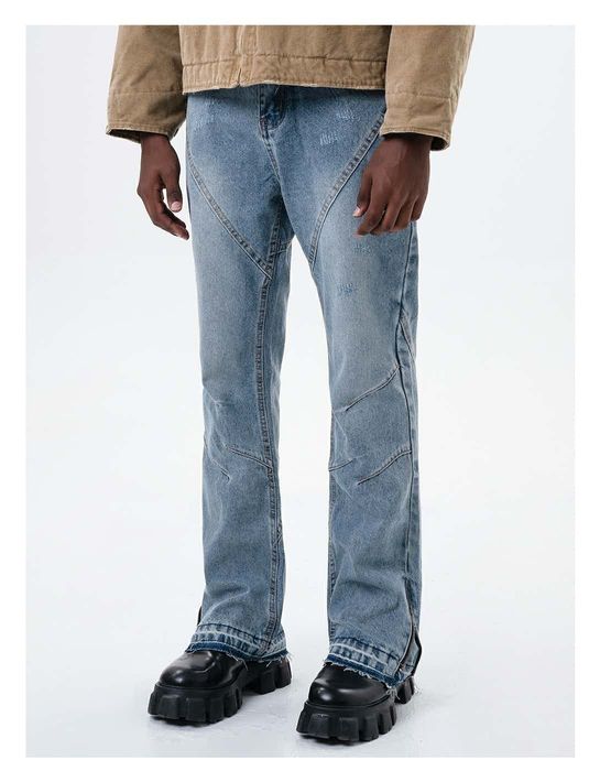 Vintage washed faded damaged flared zipper jeans | Grailed