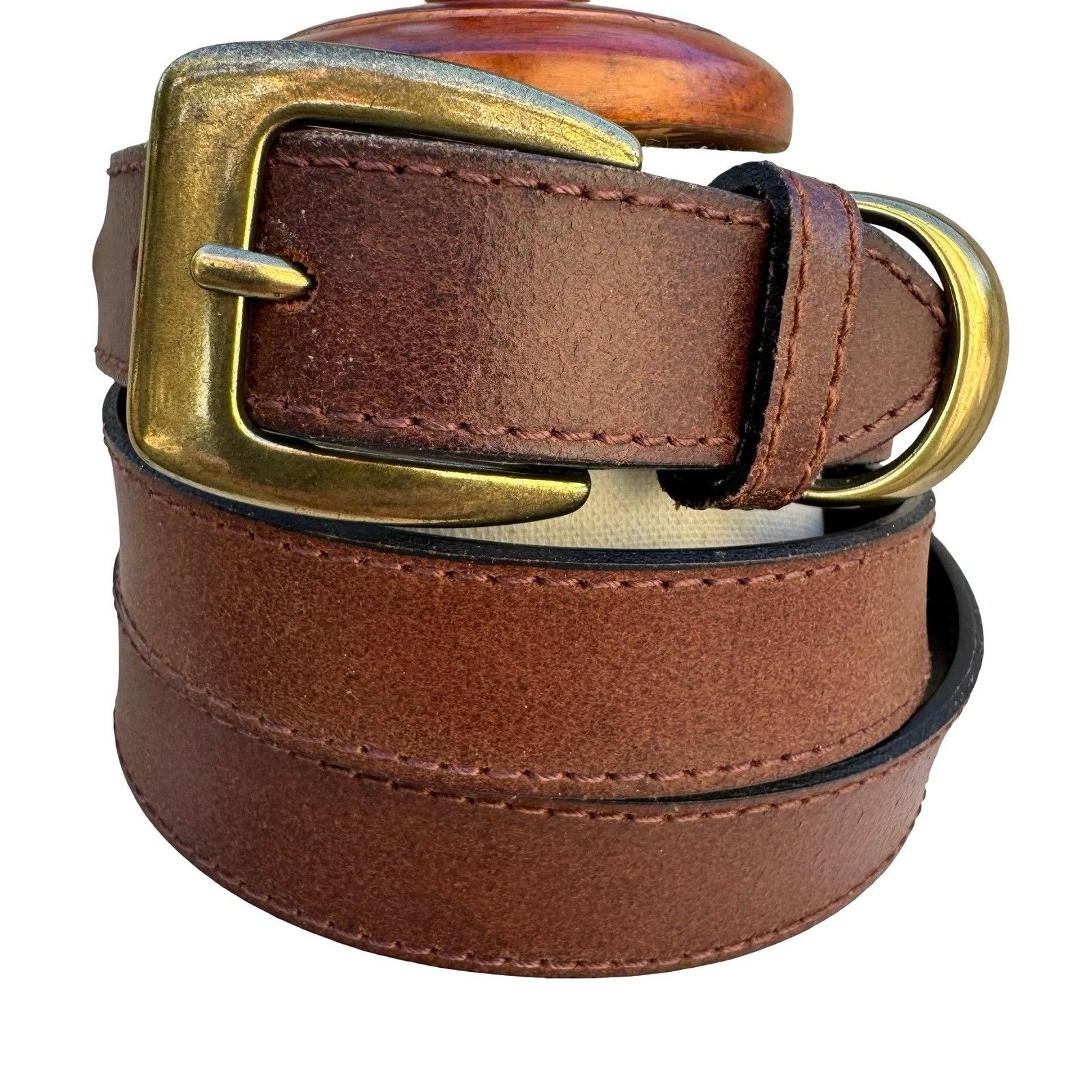 Other Brown Genuine Leather Belt XL Brass Buckle Classic Casual We Size 36 - 1 Thumbnail