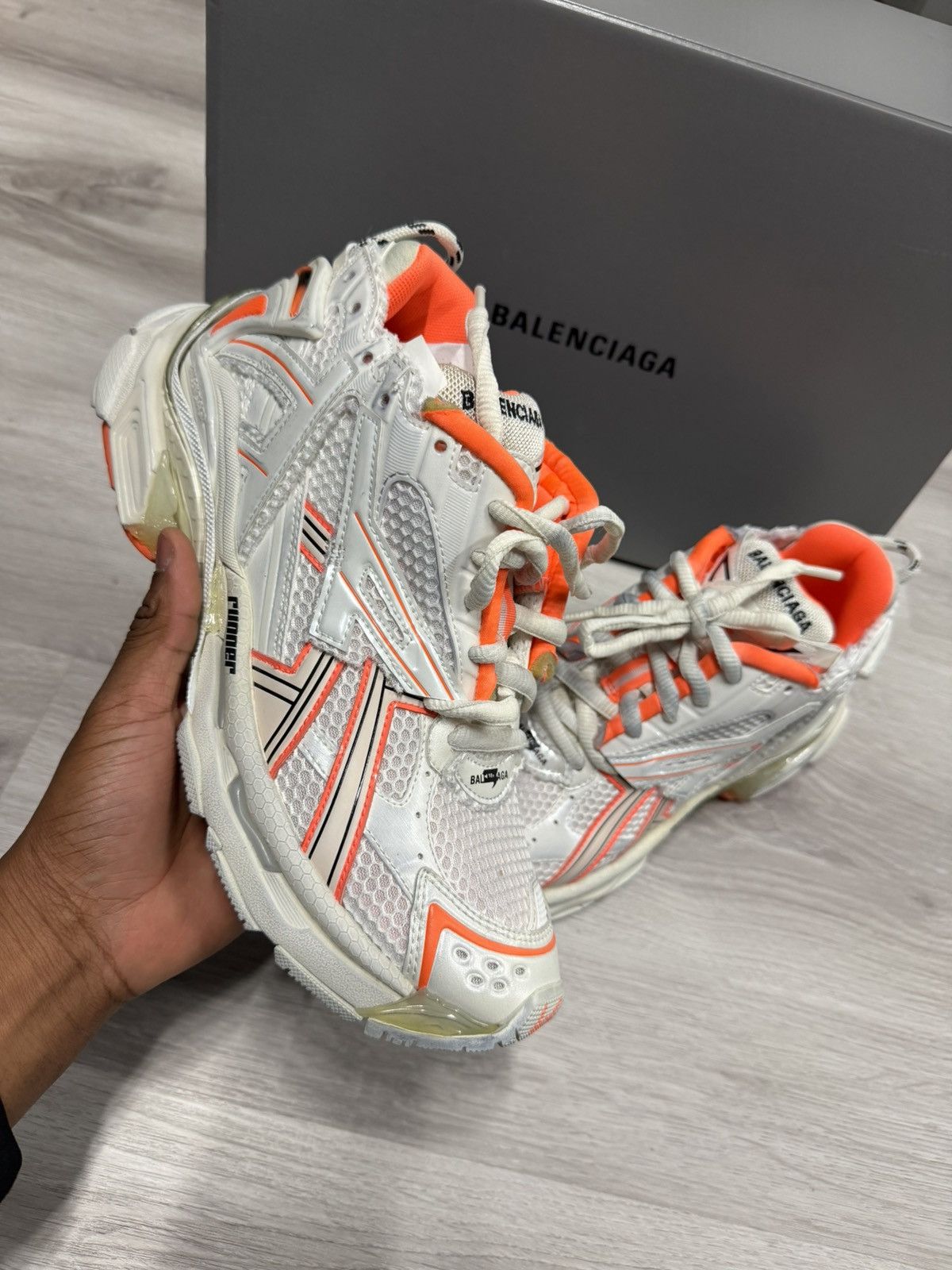Balenciaga Runner Sneakers White Neon Orange