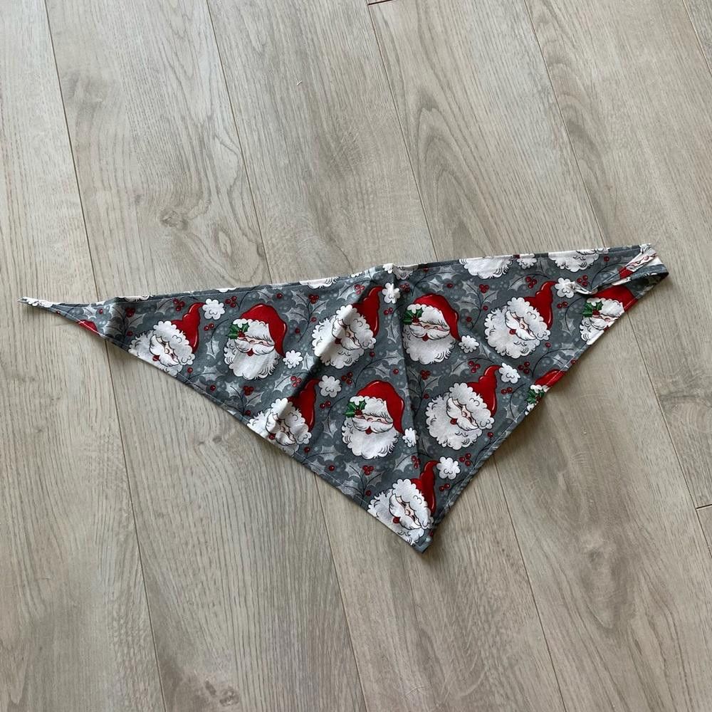 Designer Grey Sparkle Christmas Santa Dog Bandana Size ONE SIZE - 1 Thumbnail