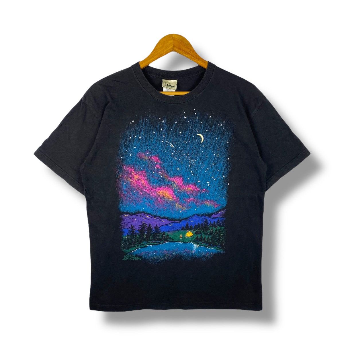 L.L. Bean Vintage 90's L.L. BEAN Night Camp Panorama Graphic Tee Size US M / EU 48-50 / 2 - 1 Thumbnail
