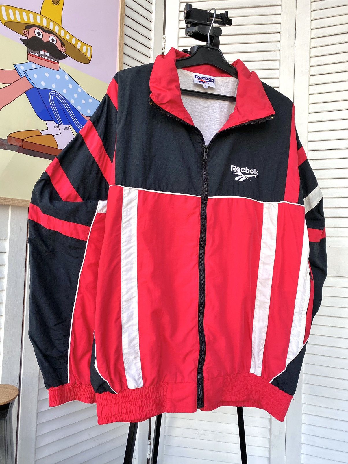 Reebok × Vintage Vintage Reebok Track Retro Jacket Striped 90s 80s Red Size US L / EU 52-54 / 3 - 3 Thumbnail
