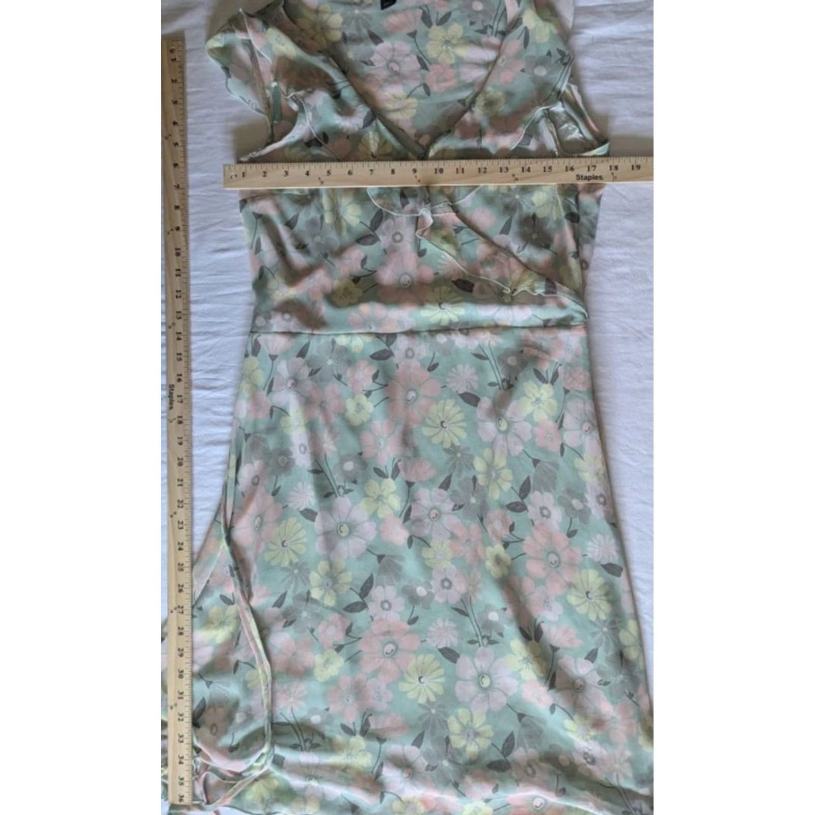 H&M Mint Floral Sundress Sleeveless Sz 12 Faux Wrap Ruffle V-Neck Chiffon Knee Length H&M Women Casual Summer Spring Blue Pattern Size XL / US 12-14 / IT 48-50 - 4 Thumbnail