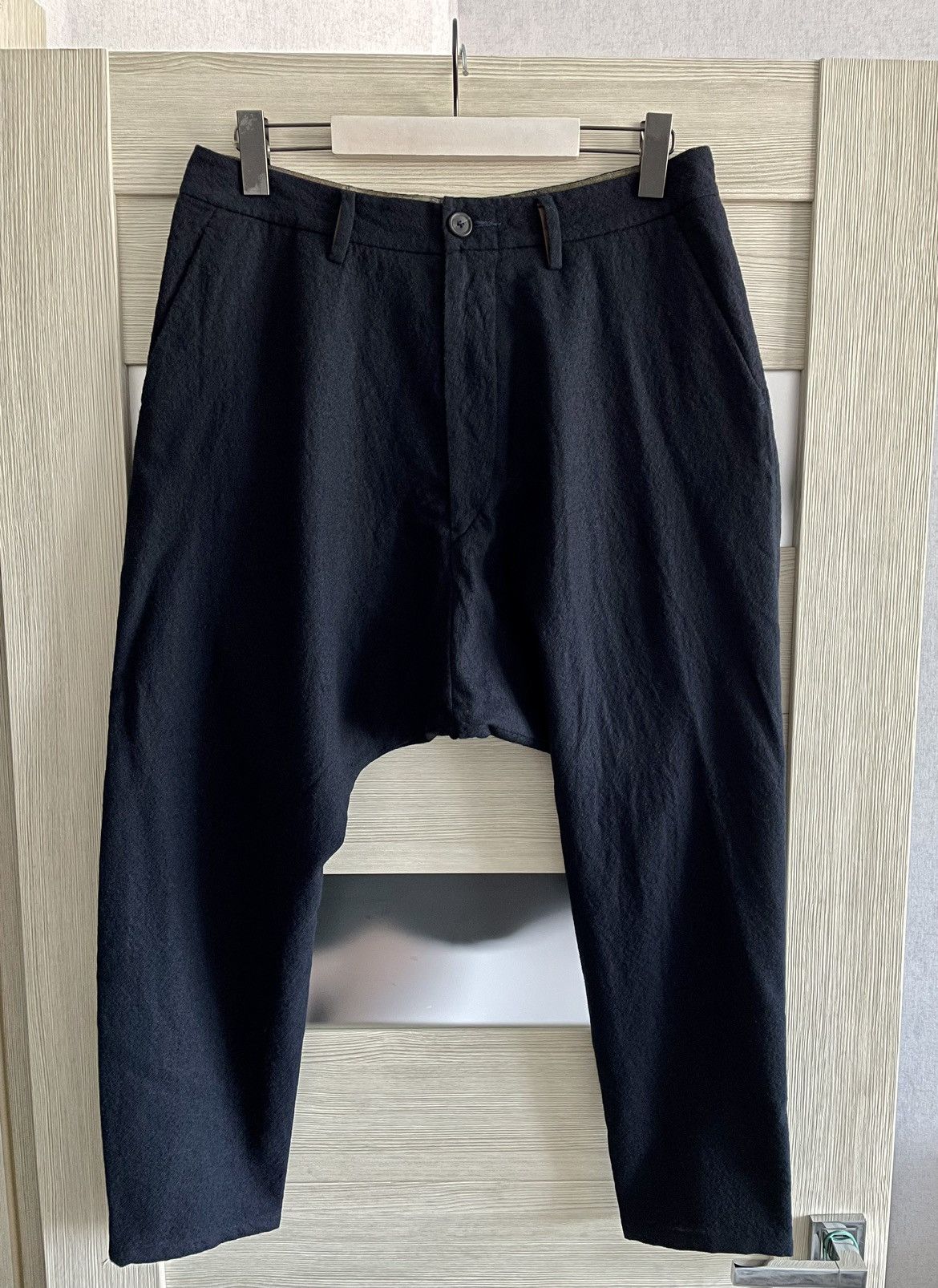 image of Ziggy Chen Dark Navy Wool Drop Crotch Pant Trousers Size 48, Men's