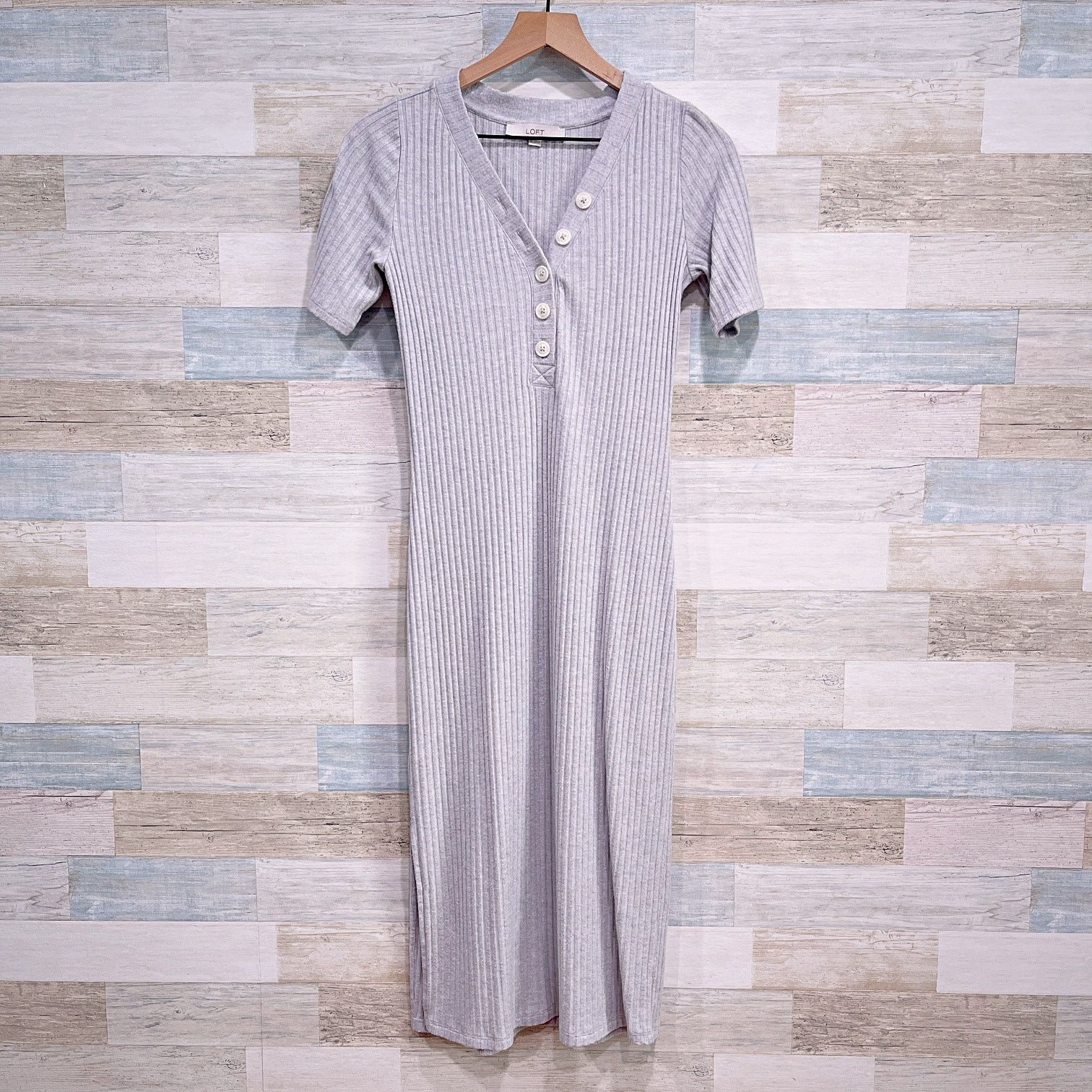 Loft LOFT Ribbed Henley Column Dress Gray Womens XS Size XS / US 0-2 / IT 36-38 - 1 Thumbnail