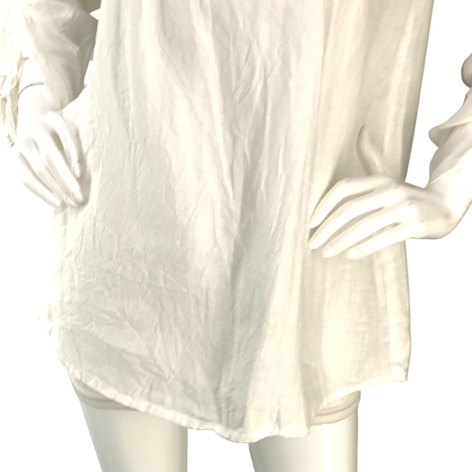 FLAX Flax Size P US XS Top Blouse Ruched Sleeve Linen Gauze White Size XS / US 0-2 / IT 36-38 - 3 Thumbnail