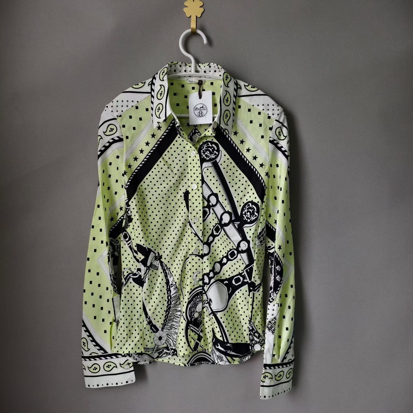 Hermes Hermes Silk Waist-Cinched Contrast Shirt Size XXS / US 00 / IT 34 - 1 Thumbnail
