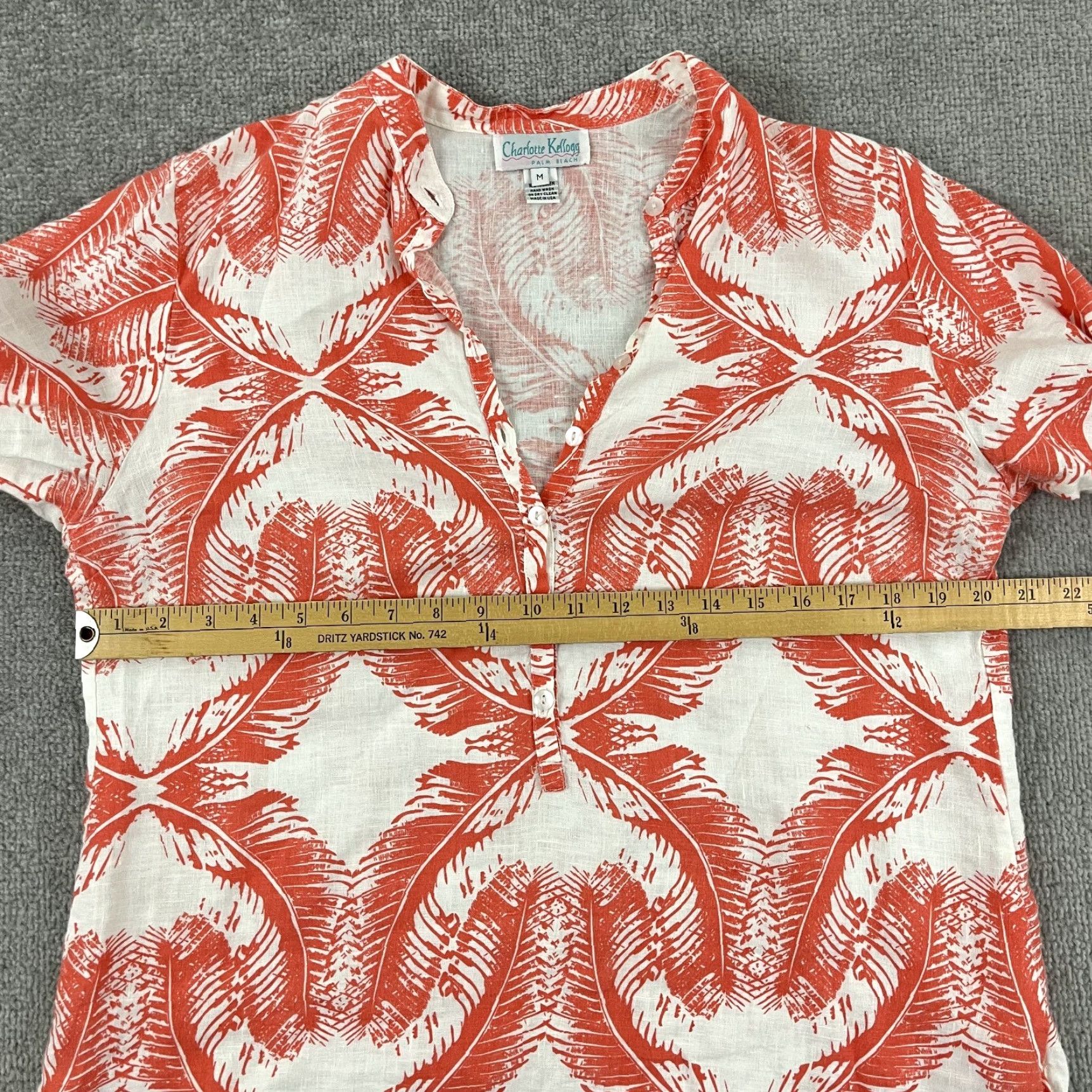 Vintage CHARLOTTE KELLOGG Shirt Womens Medium Linen White Orangish Red Floral Tunic Top Size M / US 6-8 / IT 42-44 - 4 Thumbnail
