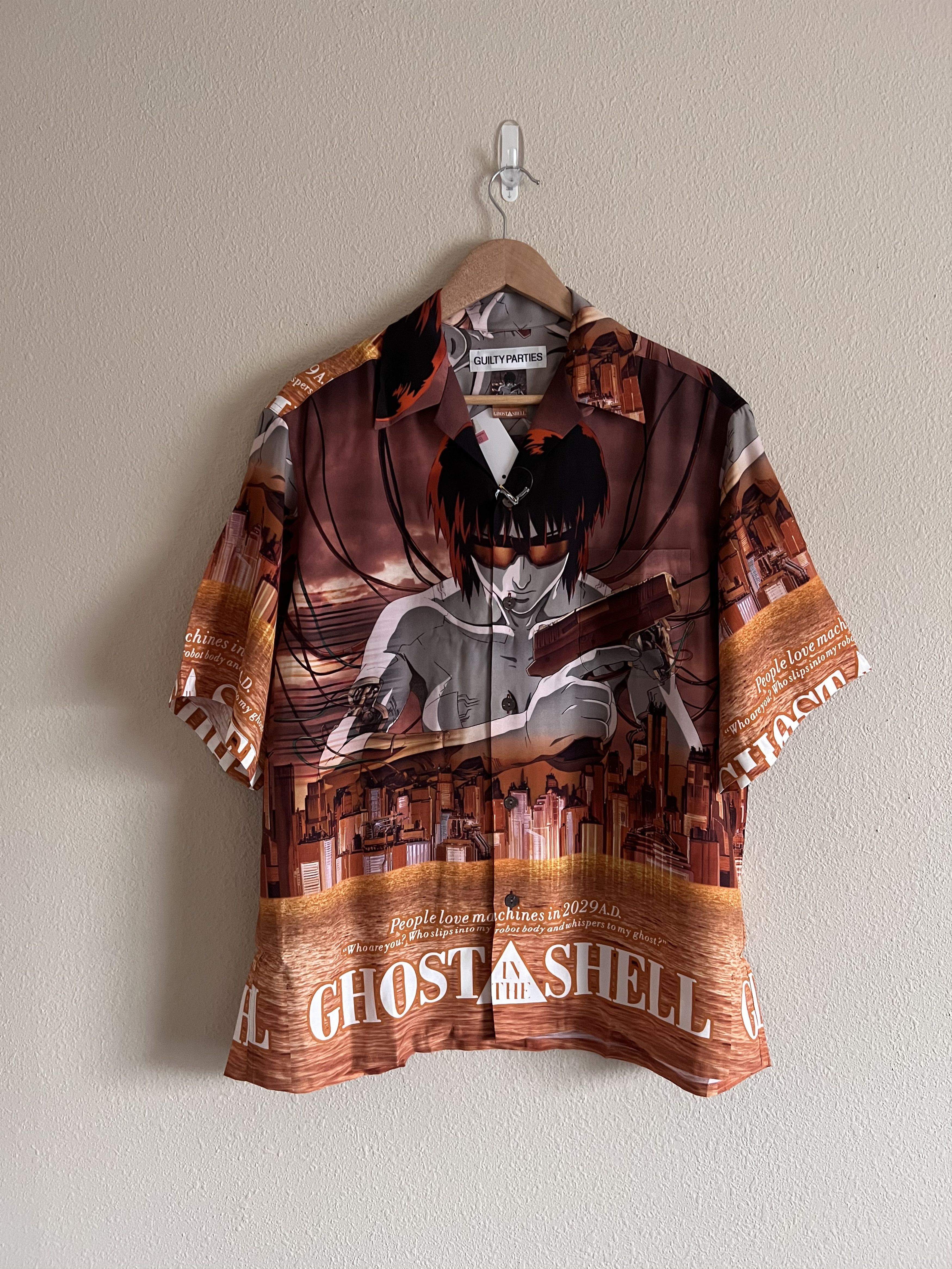 Image of Wacko Maria Ghost In The Shell 1 Hawaiian Shirt in Orange, Men's (Size XL)